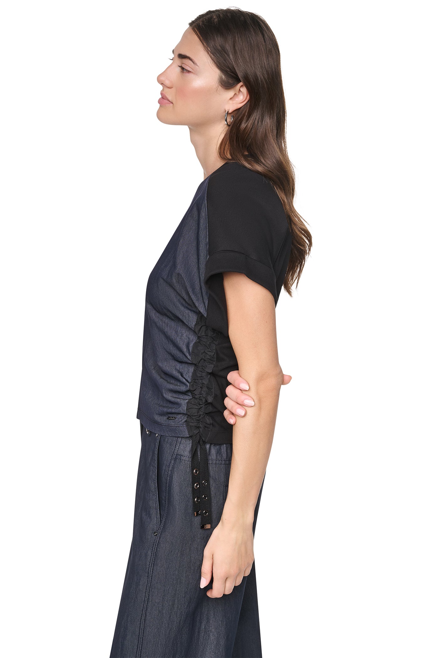 WASHED INDIGO SIDE RUCHED TOP VIEW 4