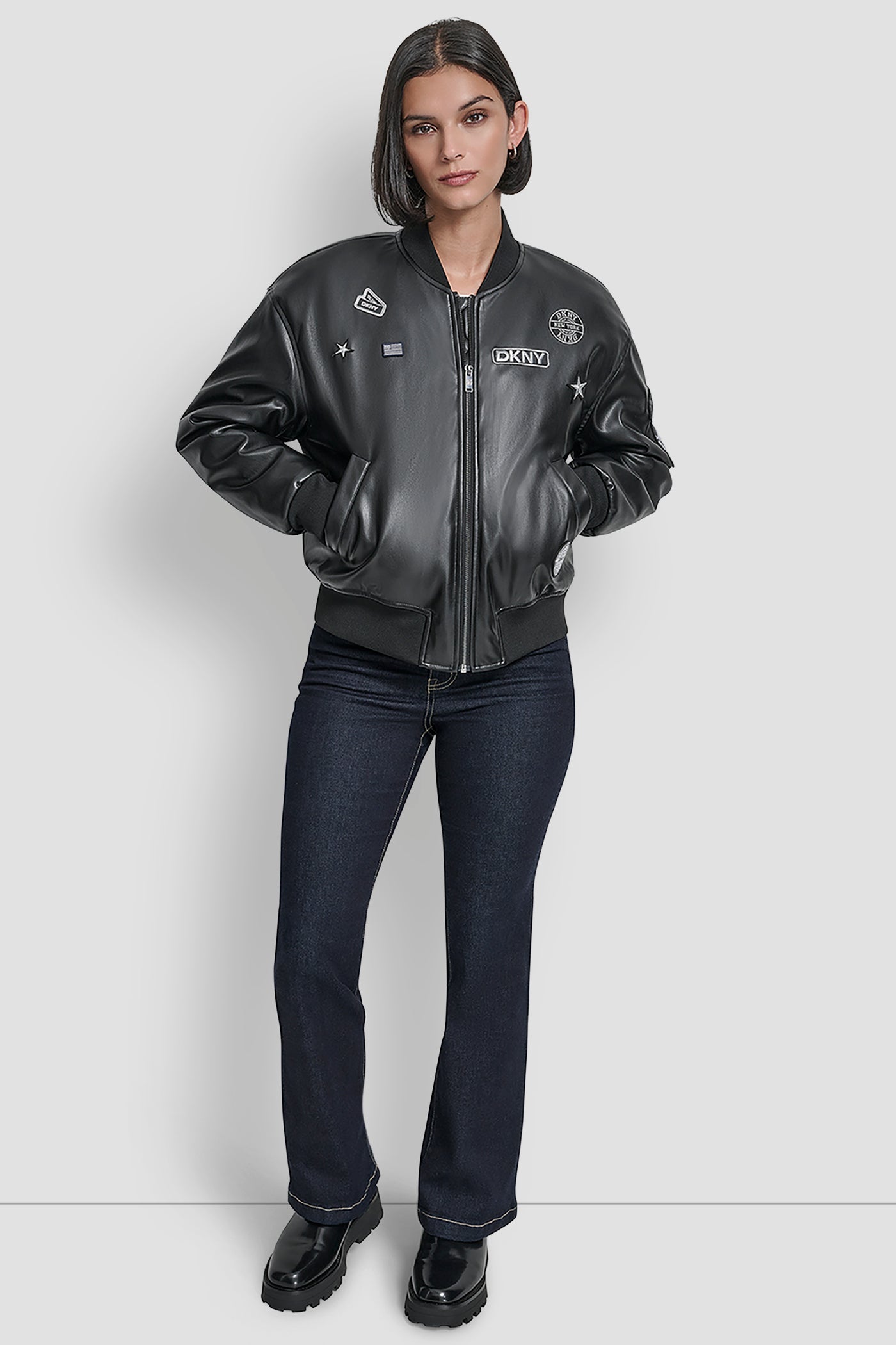 LONG SLEEVE PINS AND PATCHES BOMBER JACKET VIEW 5 | WOMENS COATS & JACKETS