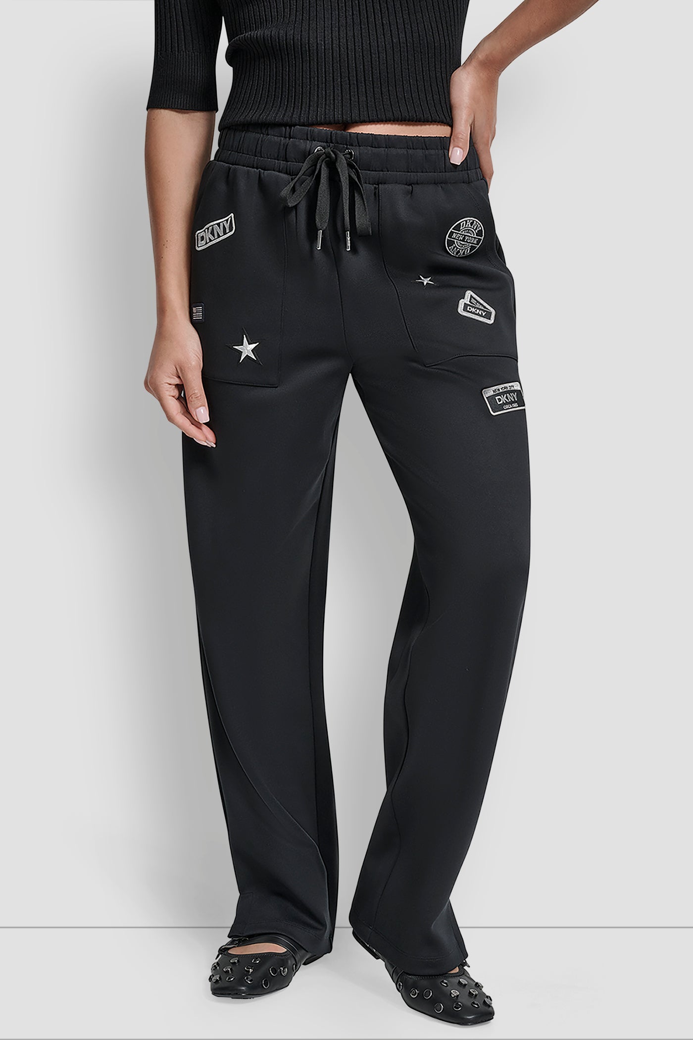 Black Pins and Patches Scuba Jogger, FRONT VIEW | Clothing