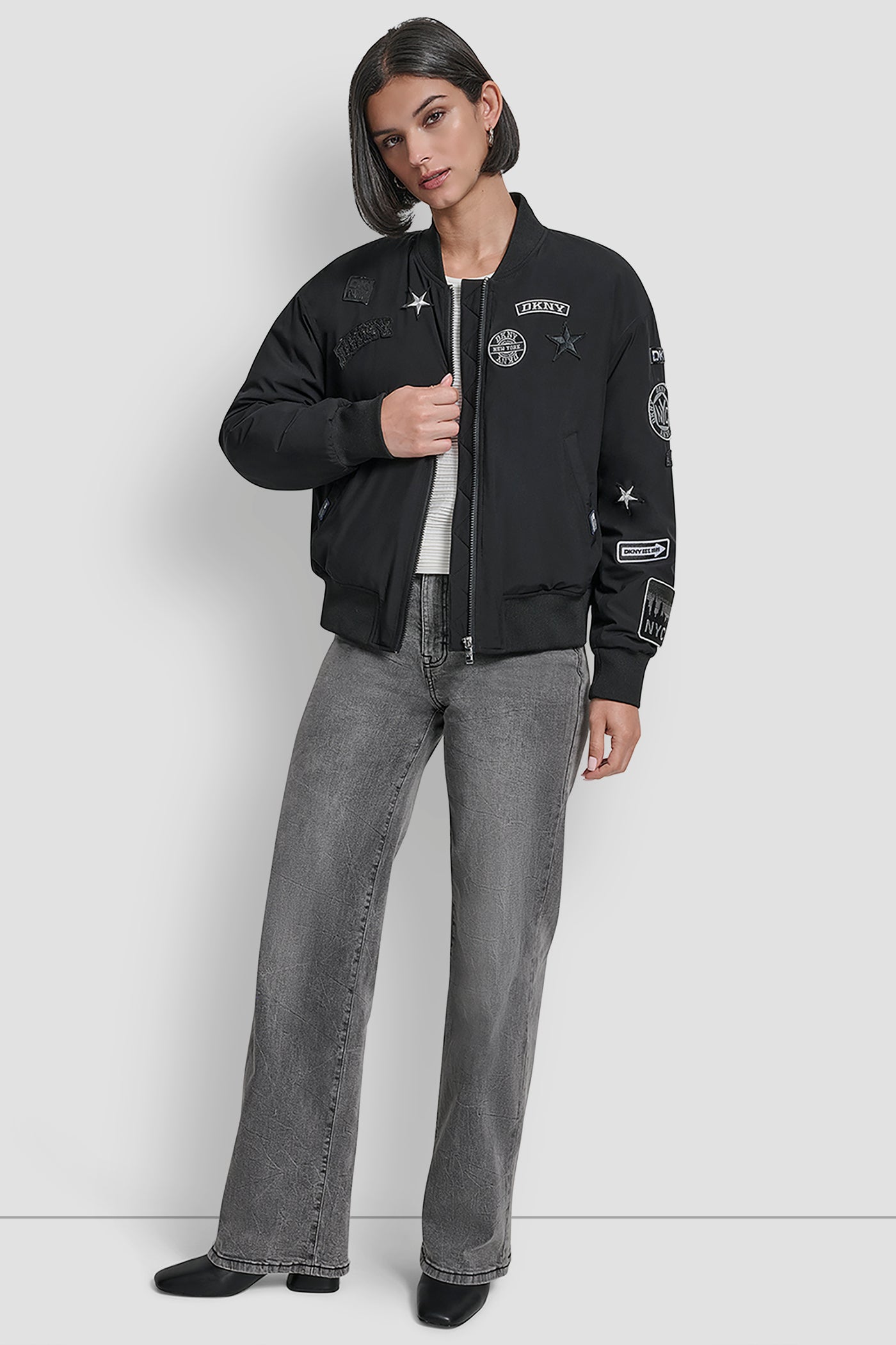 LONG SLEEVE NYLON PINS AND PATCHES BOMBER JACKET VIEW 6 | WOMENS COATS & JACKETS