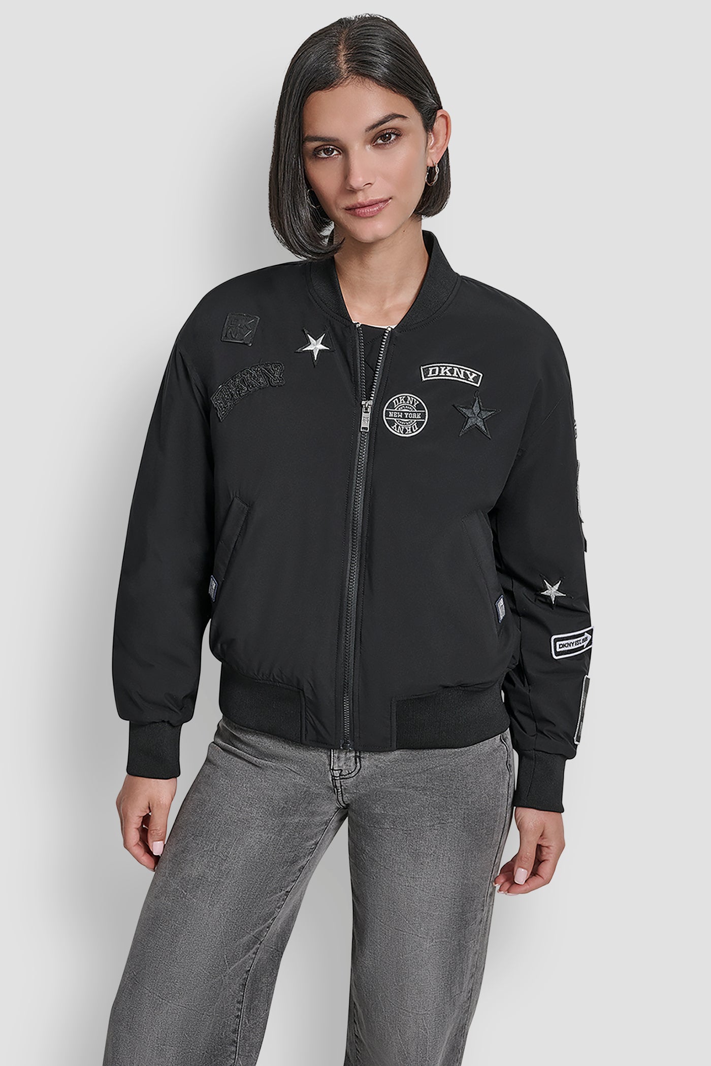 LONG SLEEVE NYLON PINS AND PATCHES BOMBER JACKET VIEW 4 | WOMENS COATS & JACKETS