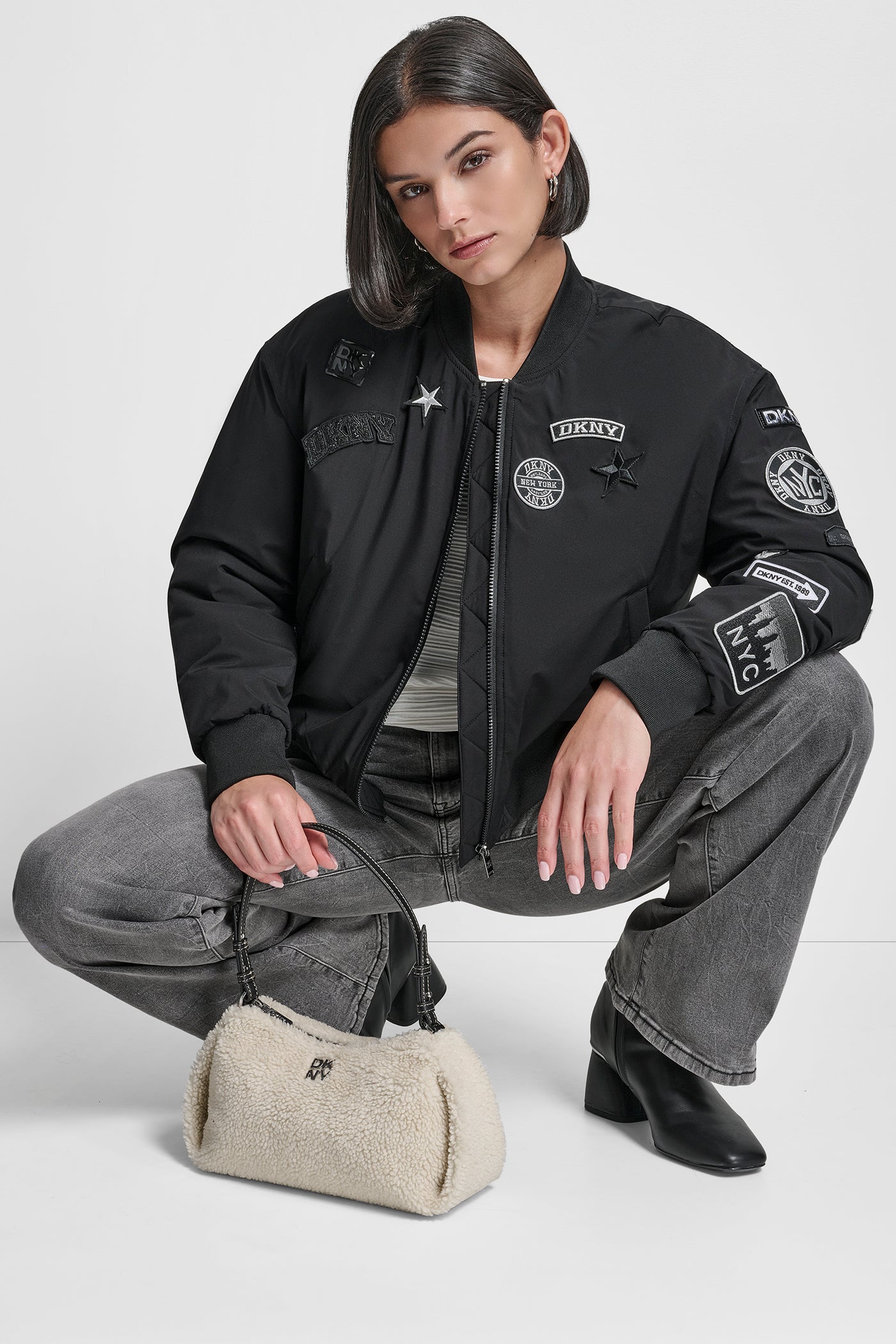 LONG SLEEVE NYLON PINS AND PATCHES BOMBER JACKET VIEW 8 | WOMENS COATS & JACKETS