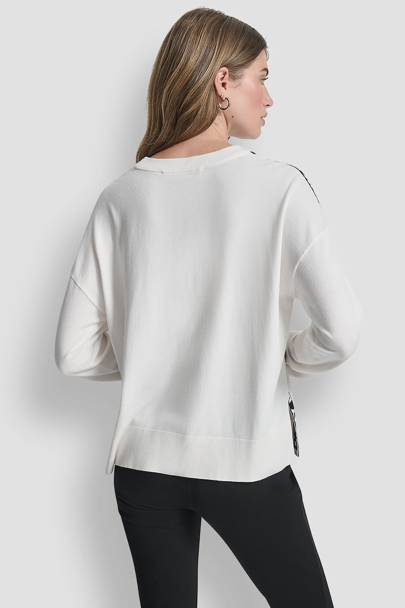IVORY LONG SLEEVE LOGO TAPE SWEATER, BACK VIEW | Clothing