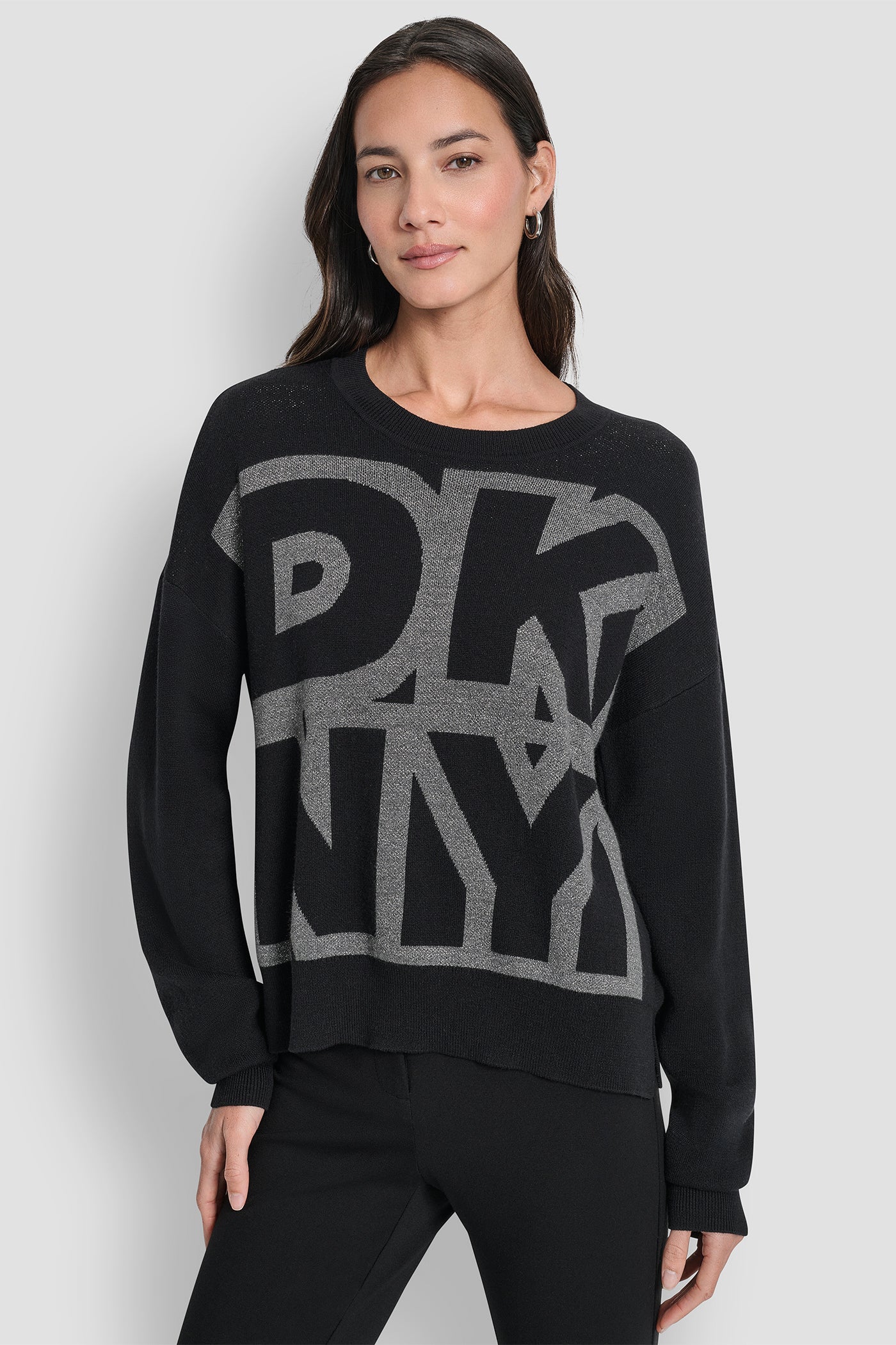 BLACK/GRAPHITE HEATHER TEXTURED PULLOVER LOGO SWEATER, FRONT VIEW | Sweatshirts & Joggers