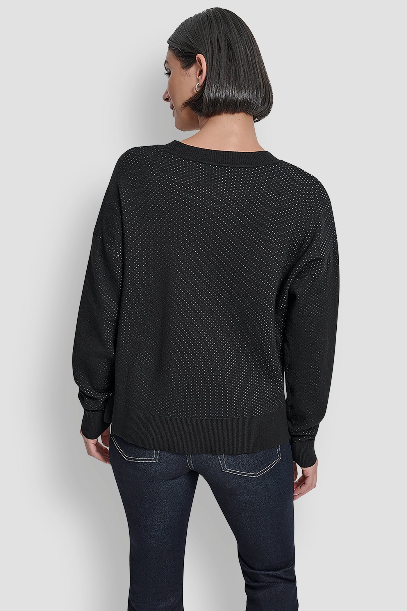 Black ESSENTIAL PULLOVER SWEATER, BACK VIEW | WOMEN'S SWEATERS & TOPS