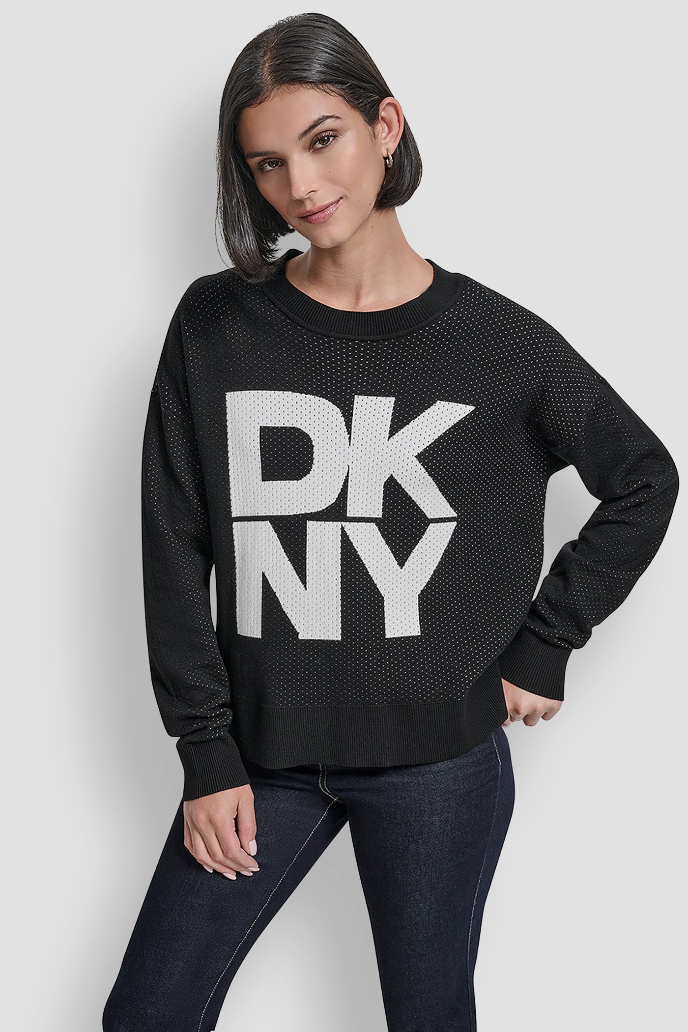 Black ESSENTIAL PULLOVER SWEATER, FRONT VIEW | WOMEN'S SWEATERS & TOPS