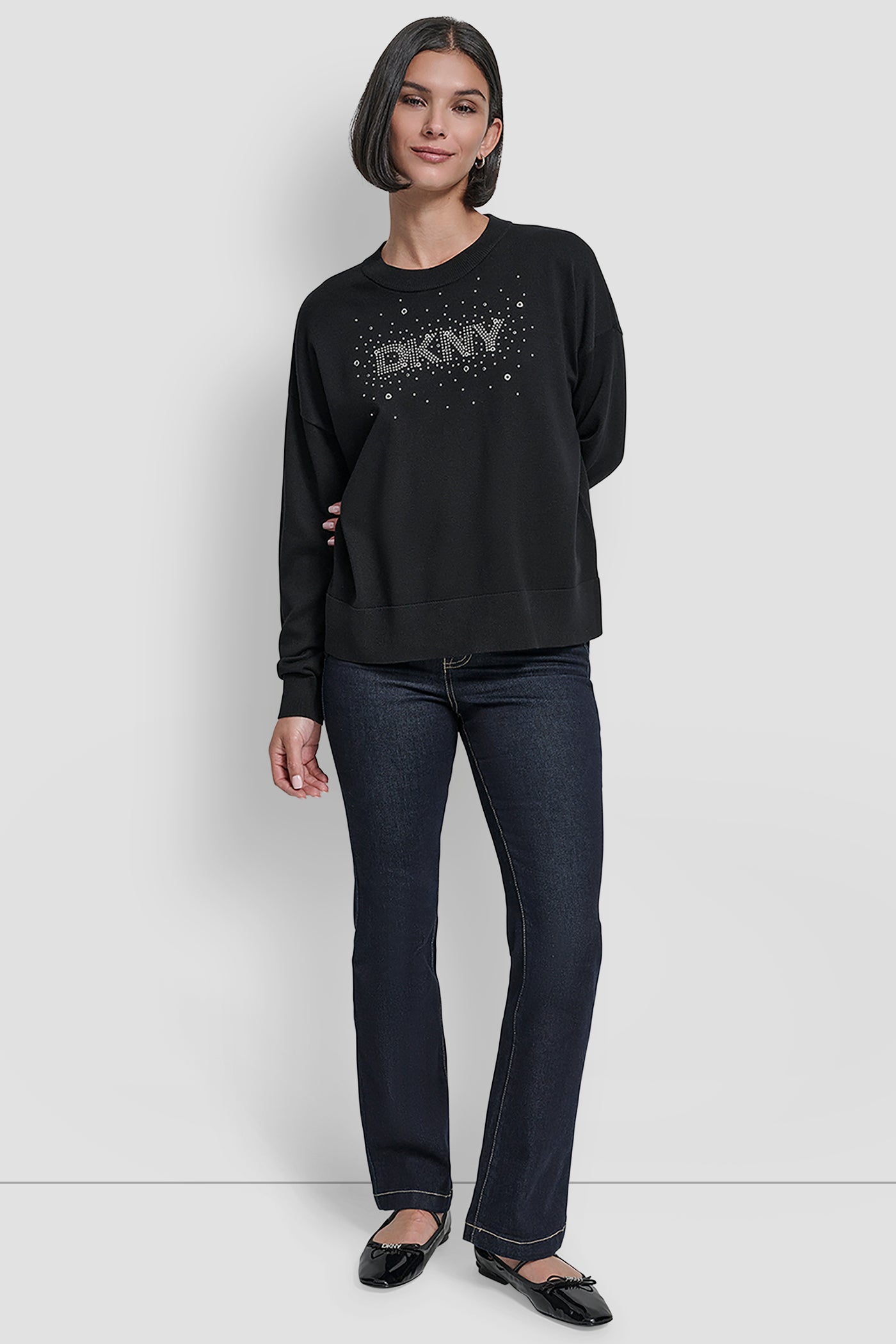 LONG SLEEVE GLITTER LOGO PULLOVER SWEATER VIEW 4 | WOMEN'S SWEATERS & TOPS