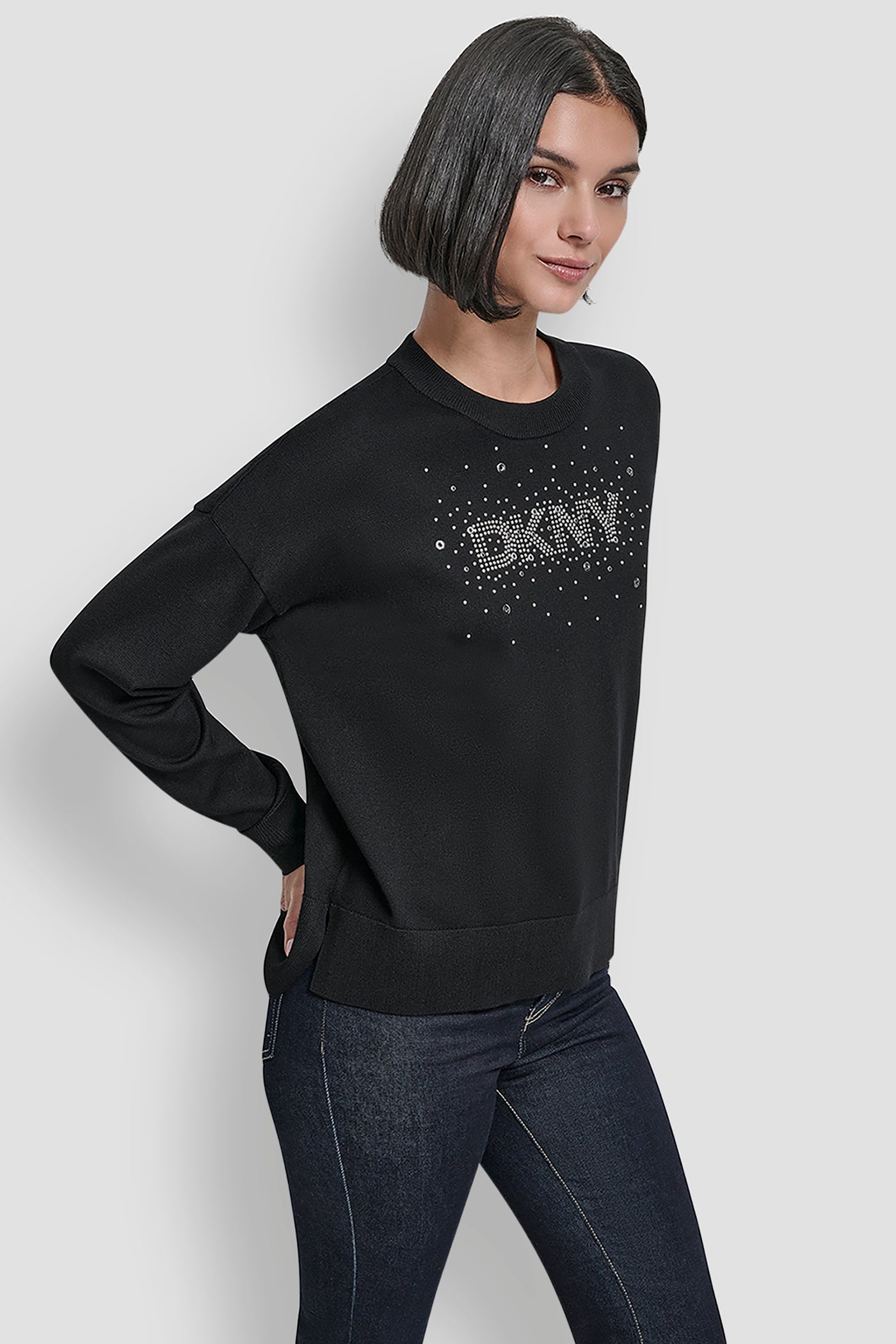 LONG SLEEVE GLITTER LOGO PULLOVER SWEATER VIEW 3 | WOMEN'S SWEATERS & TOPS
