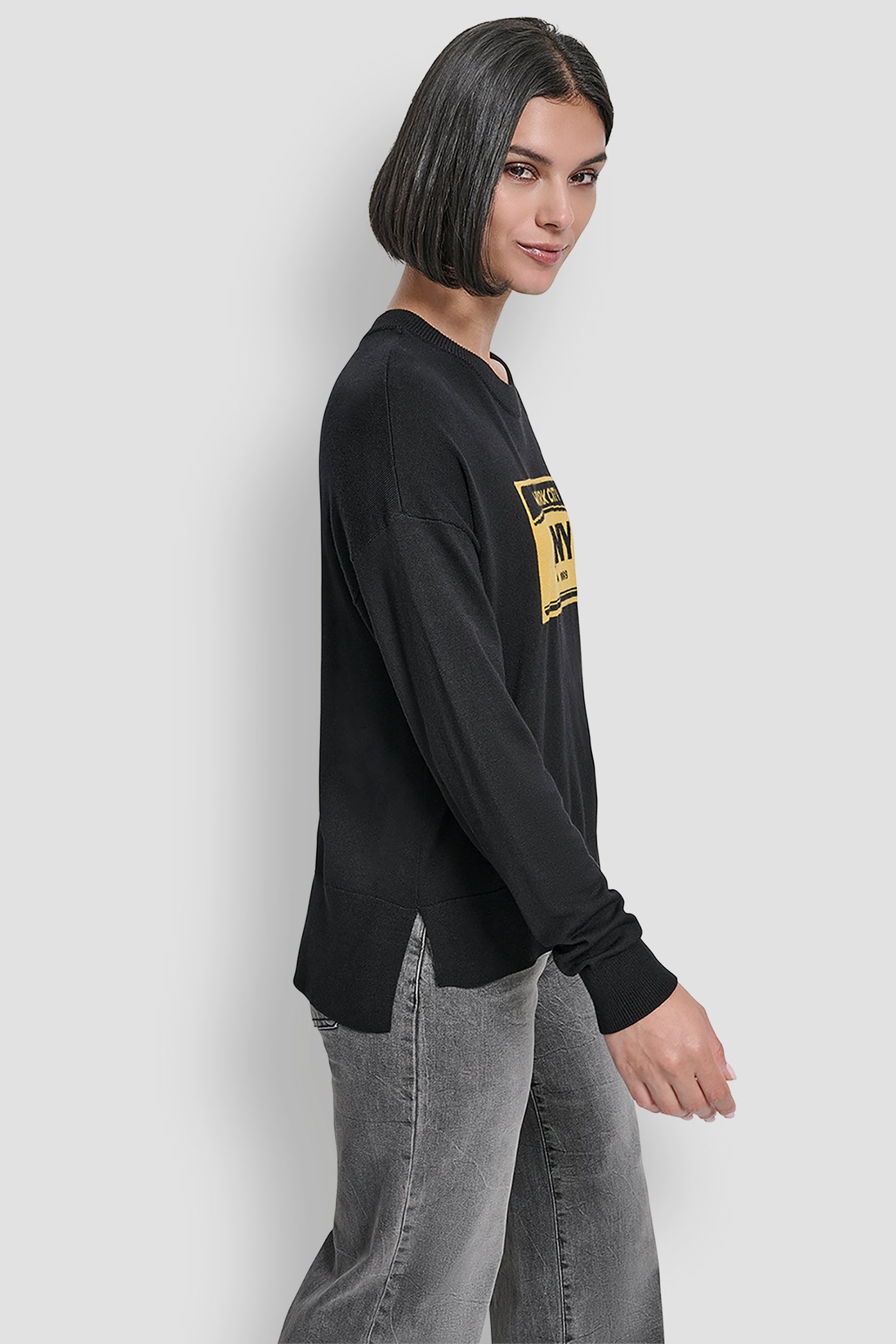 BLACK/SUNSET YELLOW LONG SLEEVE LICENSE PLATE LOGO SWEATER, BACK VIEW | New Arrivals