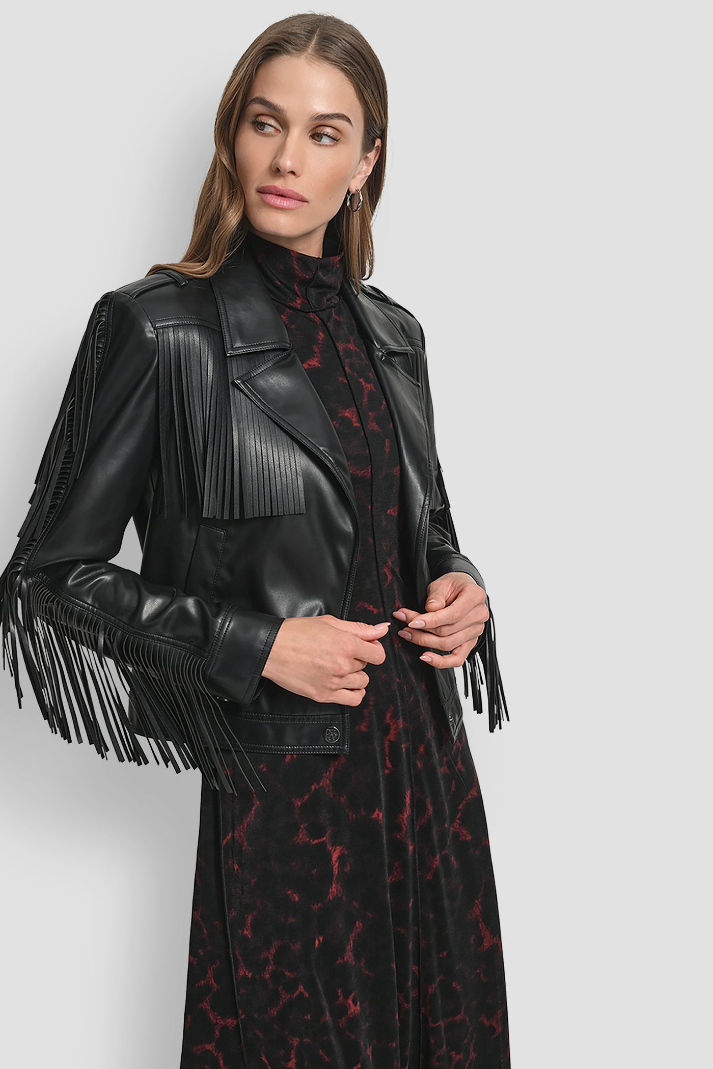LONG SLEEEVE FRINGE CROP JACKET VIEW 3 | Back-To-School Shop