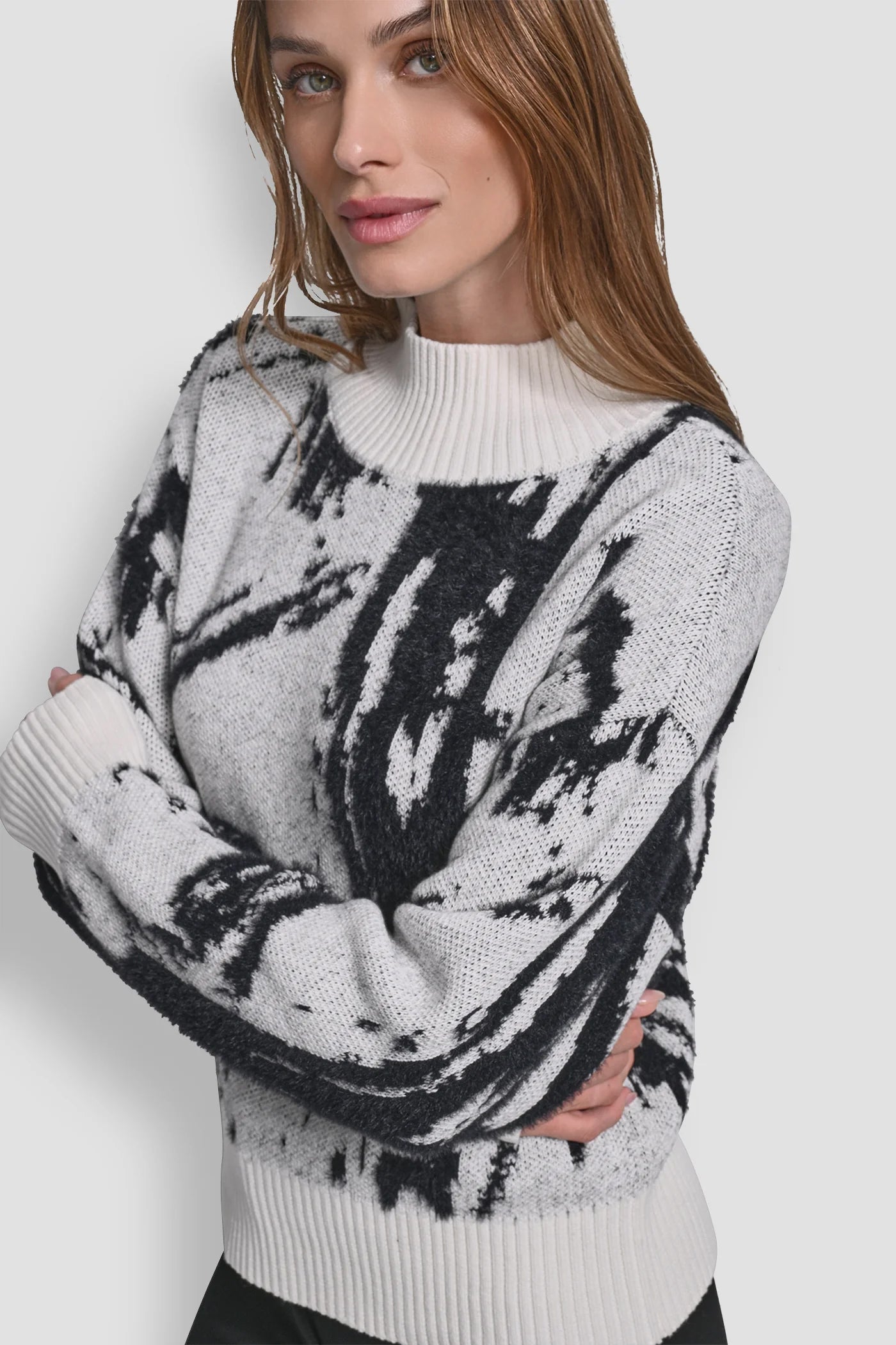 IVORY/BLACK INTARSIA OVERSIZED SWEATER, VIEW 1 | Back-To-School Shop