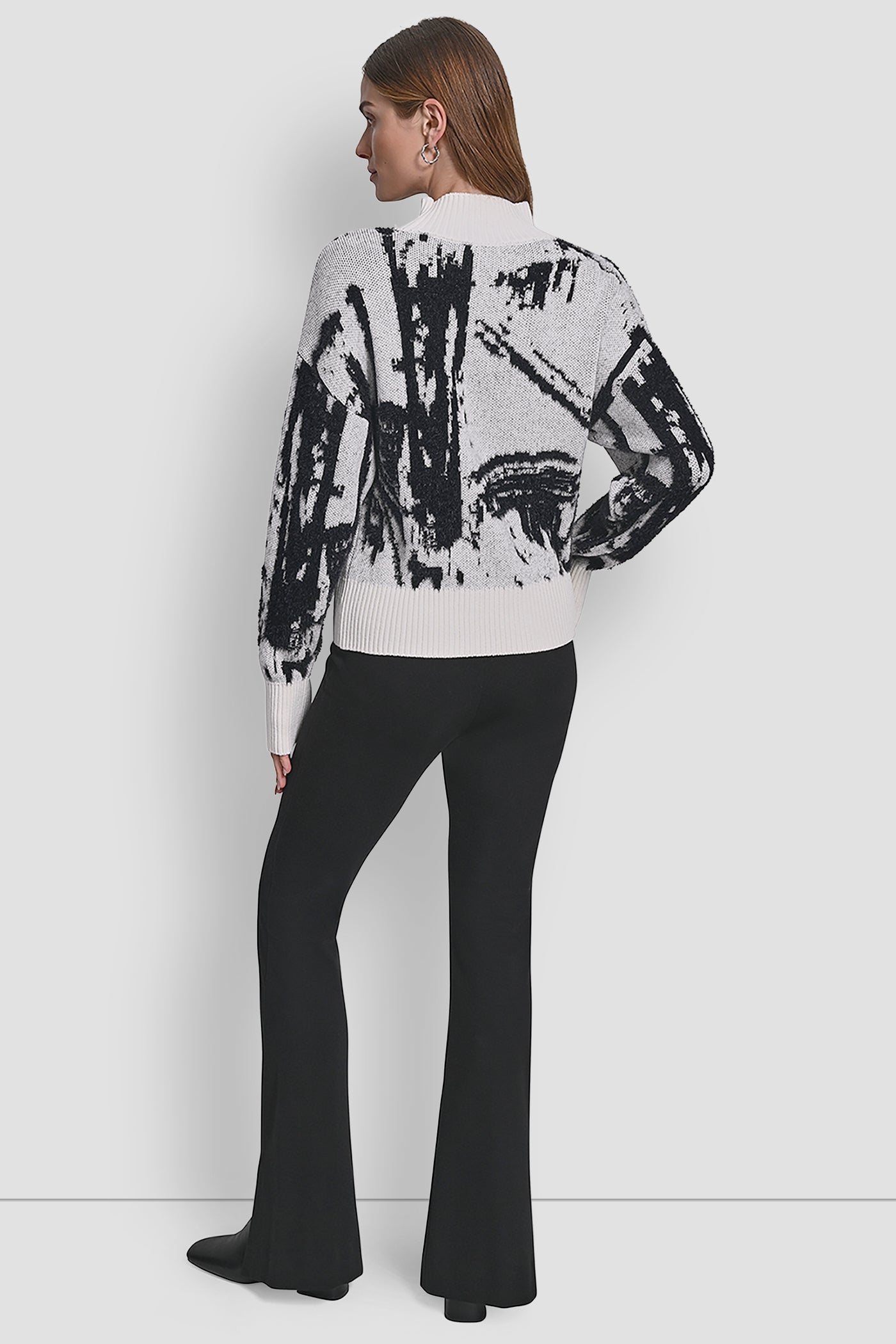 IVORY/BLACK INTARSIA OVERSIZED SWEATER, BACK VIEW | WOMEN'S SWEATERS & TOPS