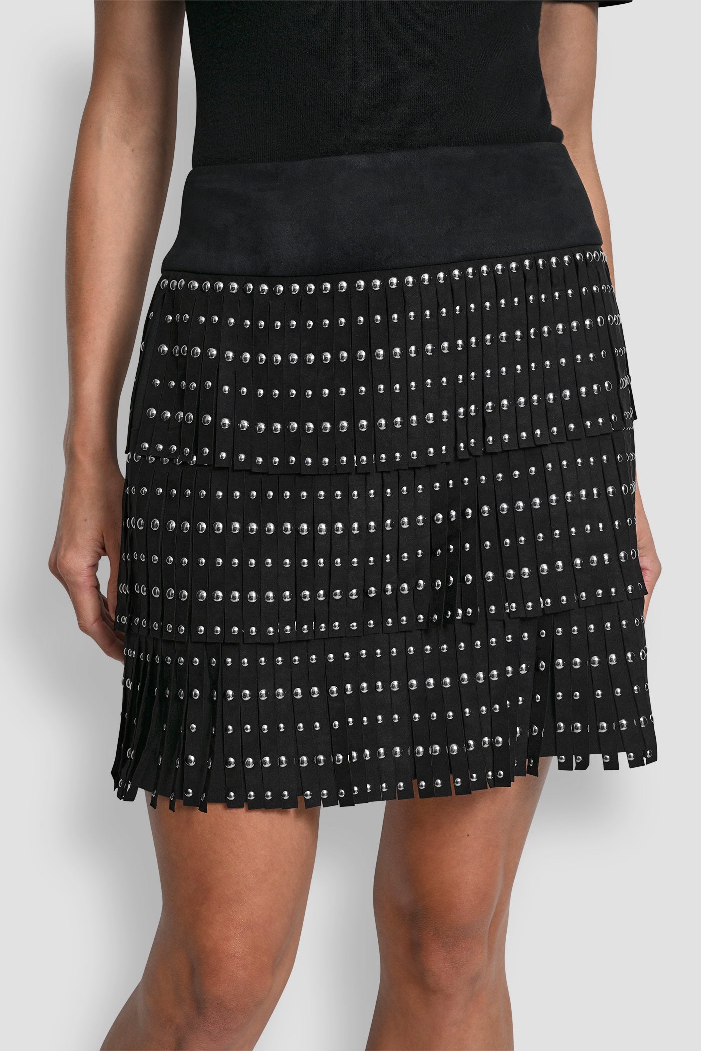 FAUX SUEDE STUDDED FRINGE MINI SKIRT VIEW 4 | Skirts