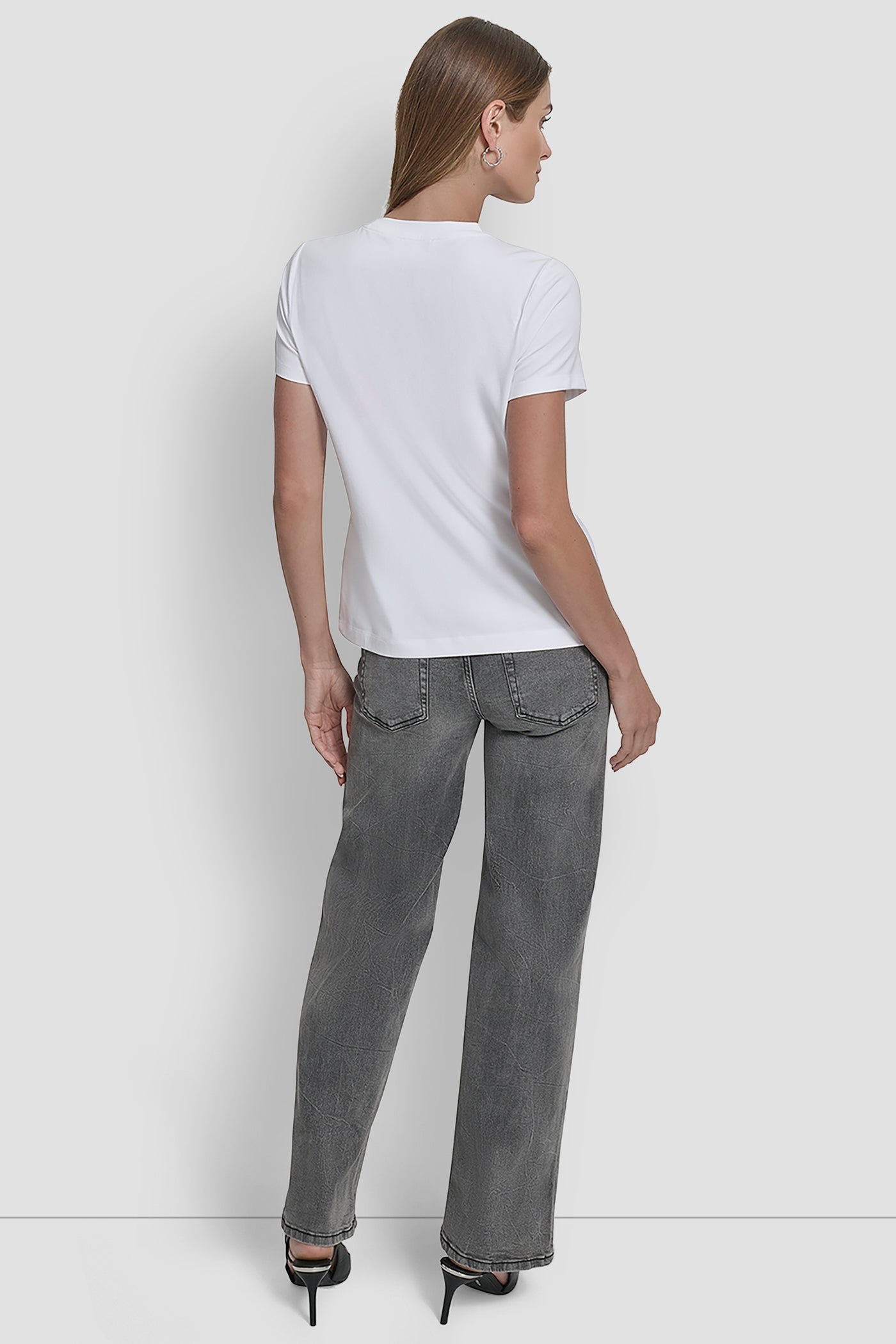 White SHORT SLEEVE SOFT STRECH CREWNECK TEE, BACK VIEW | DKNY Promo