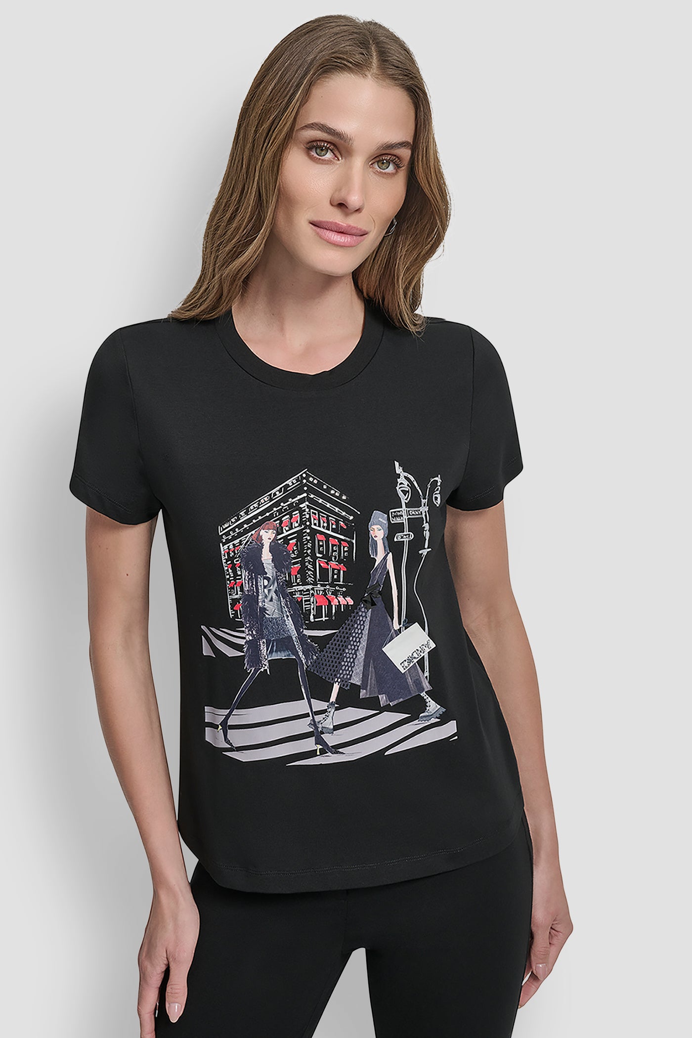 Black SHORT SLEEVE CONVERSATIONAL T SHIRT, FRONT VIEW | New Arrivals