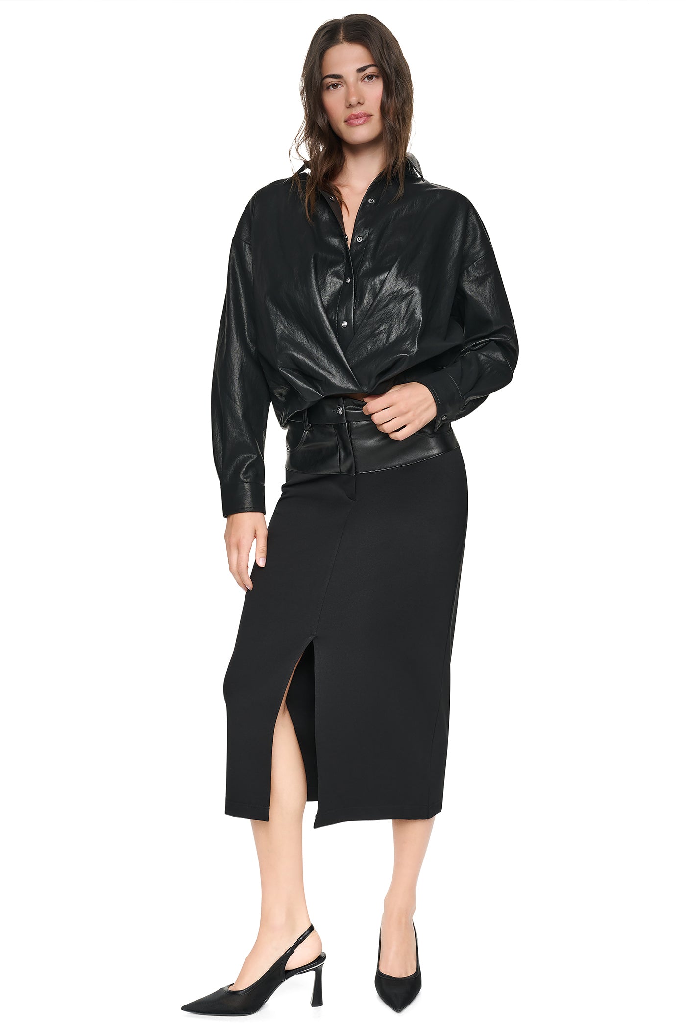 MIXED MEDIA SPLIT FRONT MIDI SKIRT VIEW 5