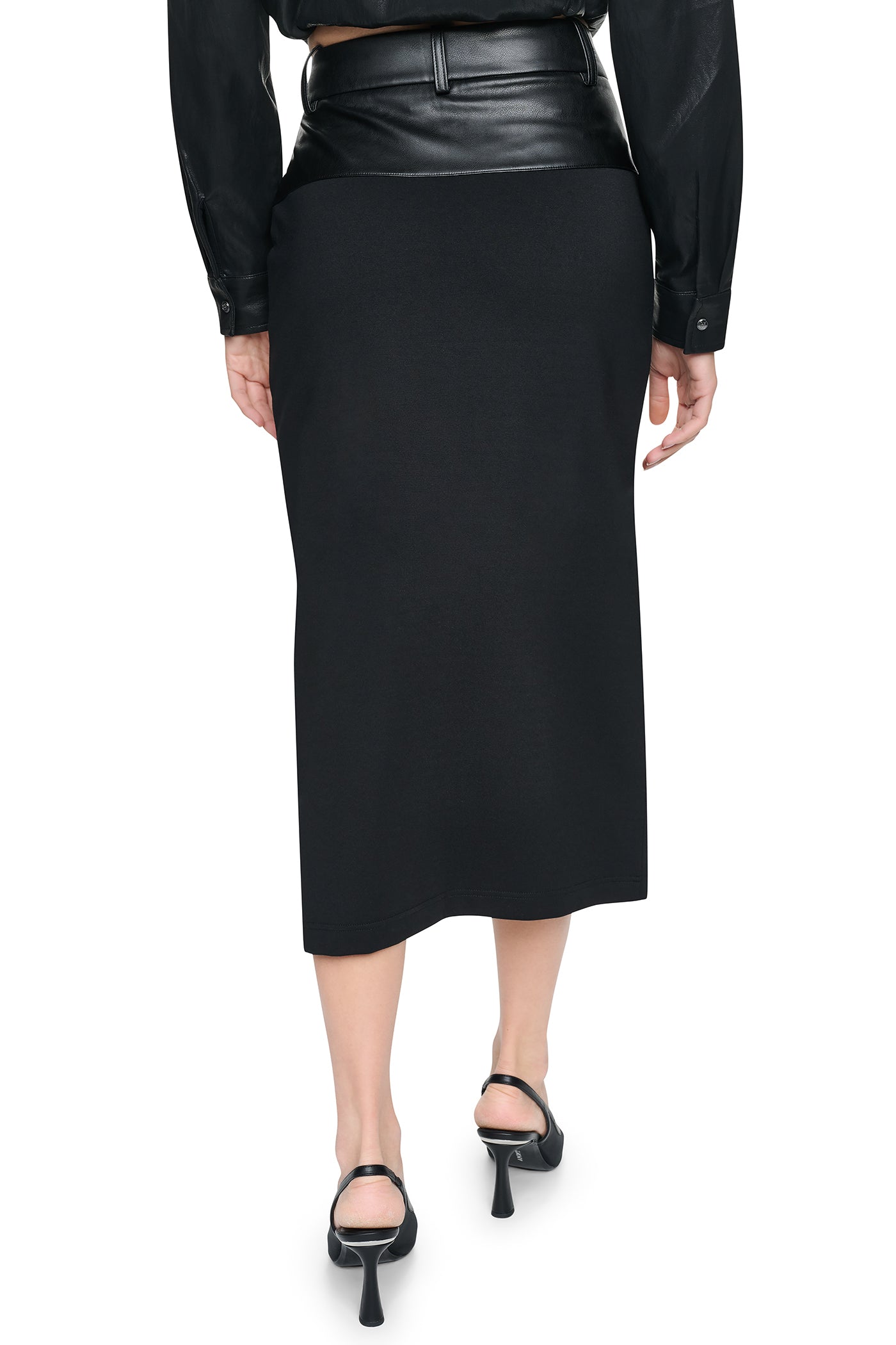 MIXED MEDIA SPLIT FRONT MIDI SKIRT VIEW 3