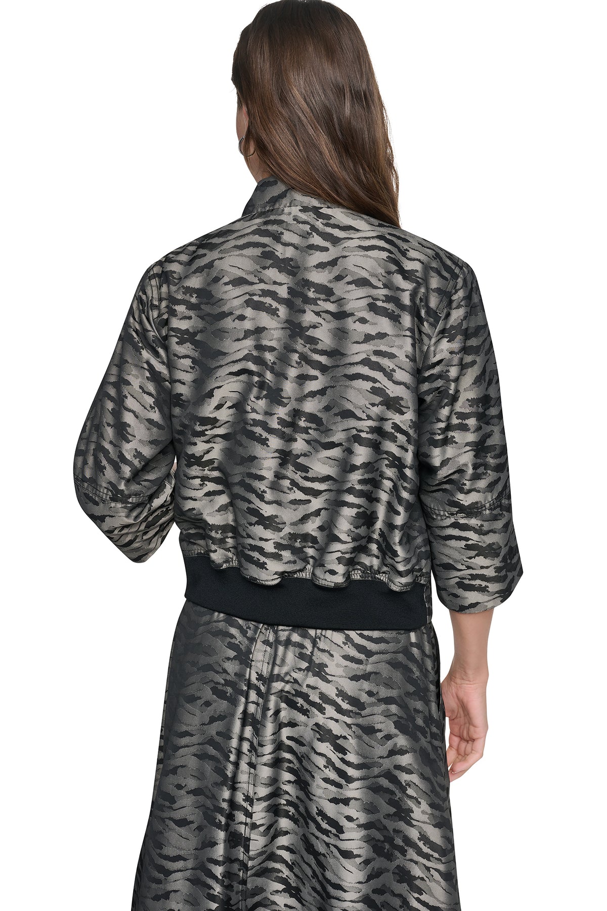 3/4 SLEEVE ANIMAL JACQUARD BOMBER JACKET VIEW 2