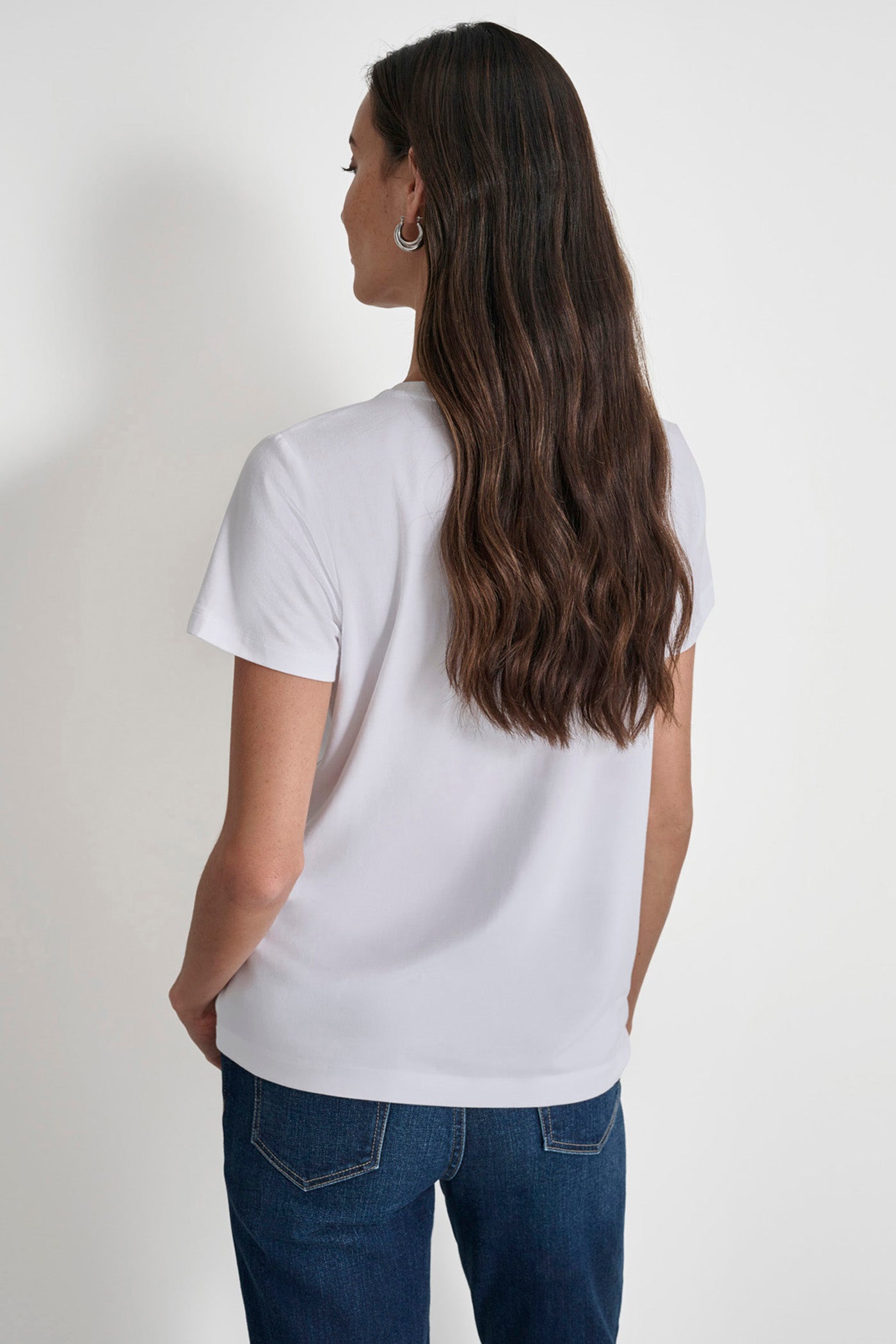 White DKNY SHADOW GLITTER TEE, VIEW 2 | Not Clearance or Preorder