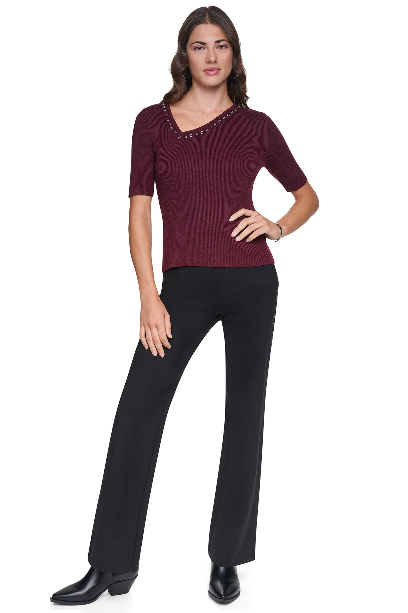 ASYMMETRIC NECK STUDDED SWEATER VIEW 5