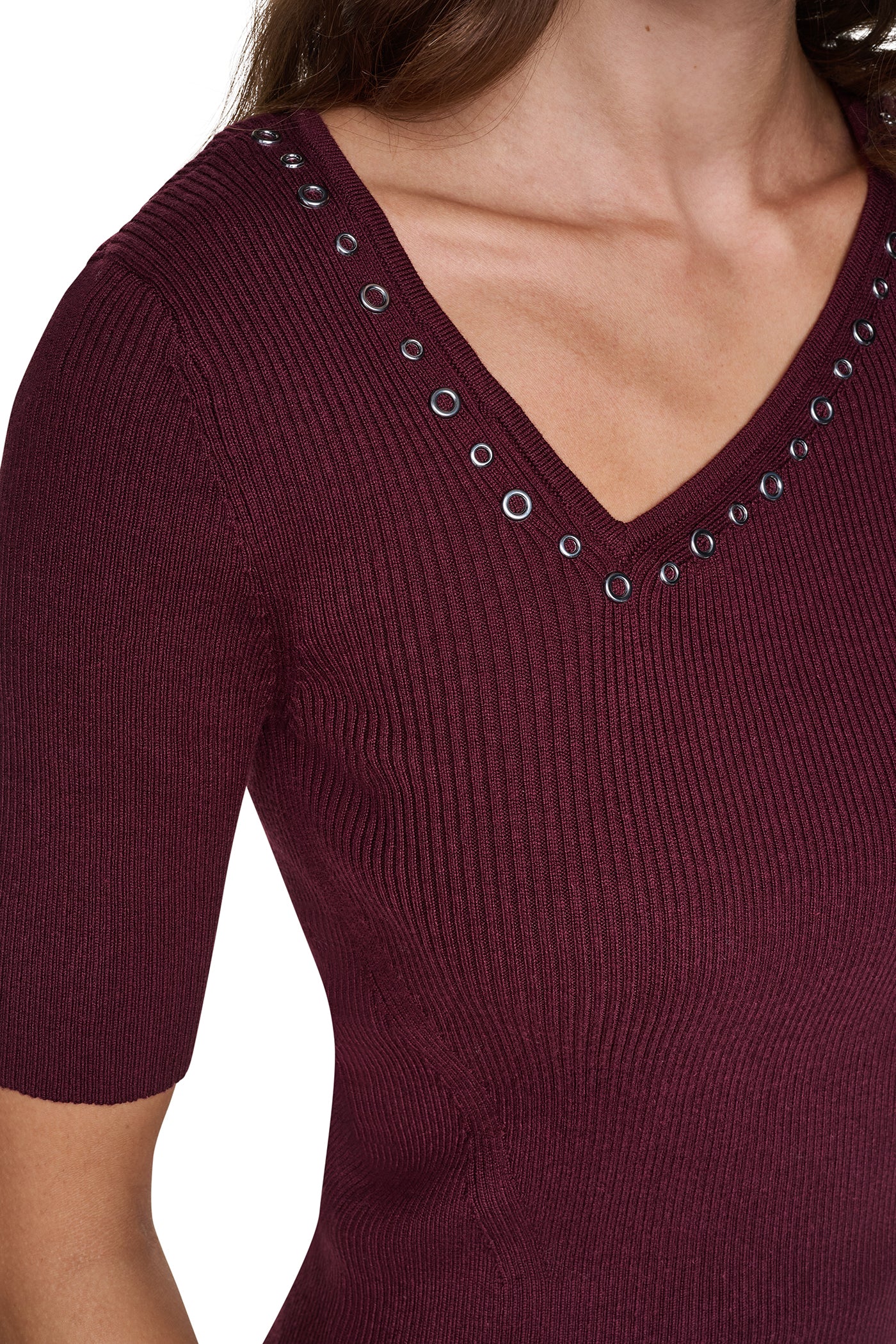 ASYMMETRIC NECK STUDDED SWEATER VIEW 6