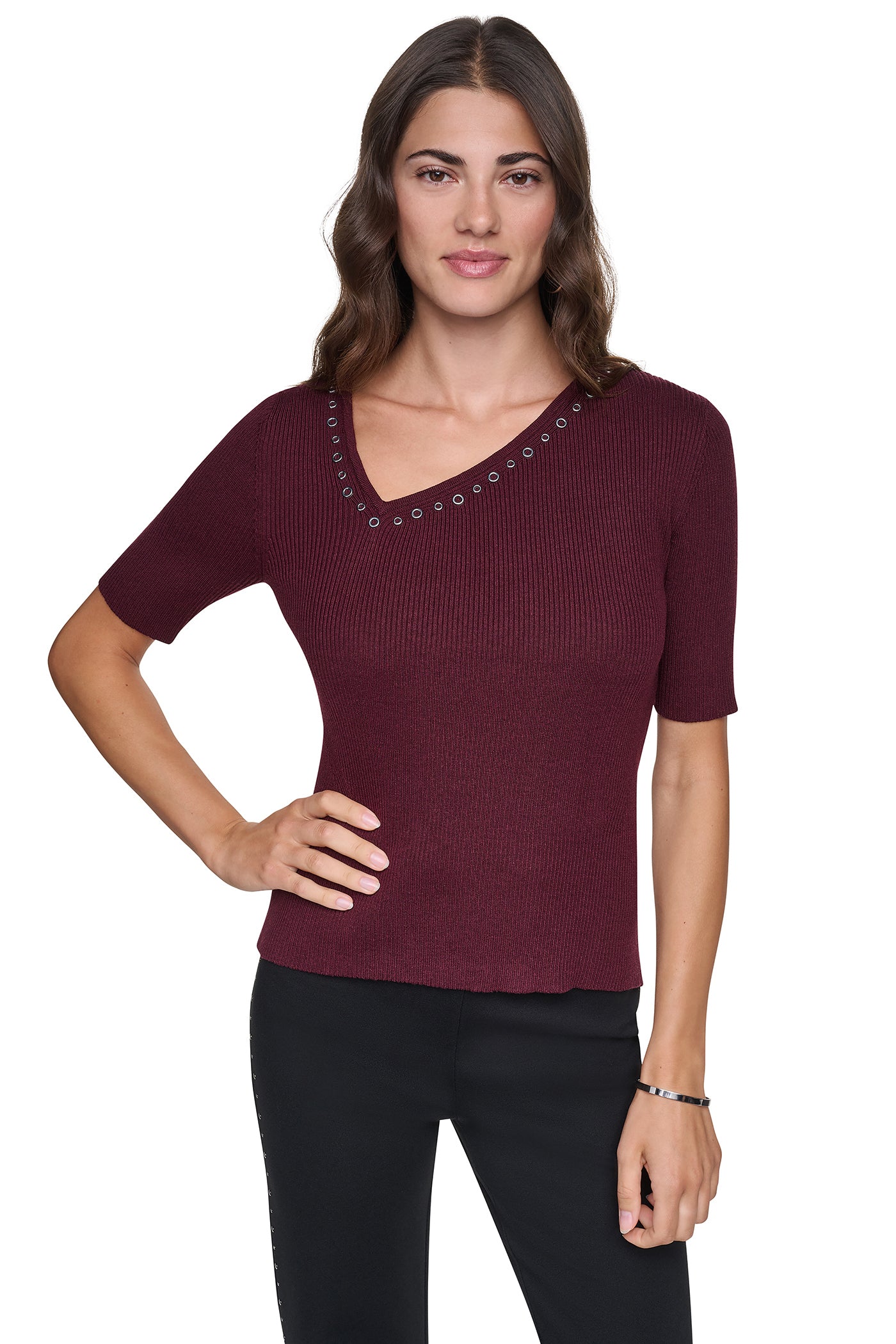 ASYMMETRIC NECK STUDDED SWEATER VIEW 2