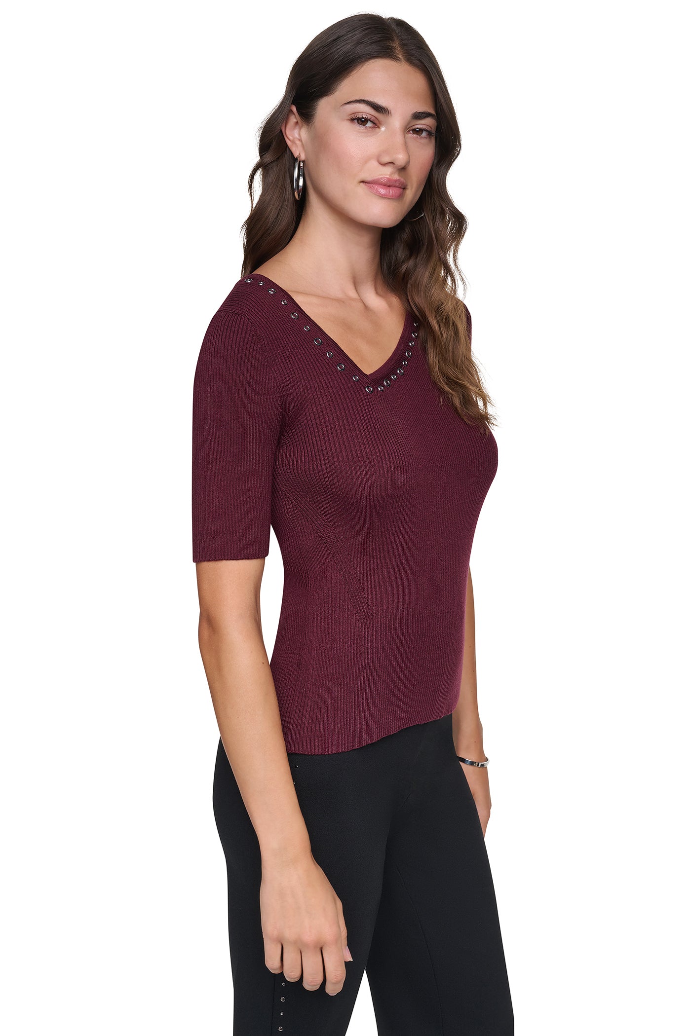 ASYMMETRIC NECK STUDDED SWEATER VIEW 4