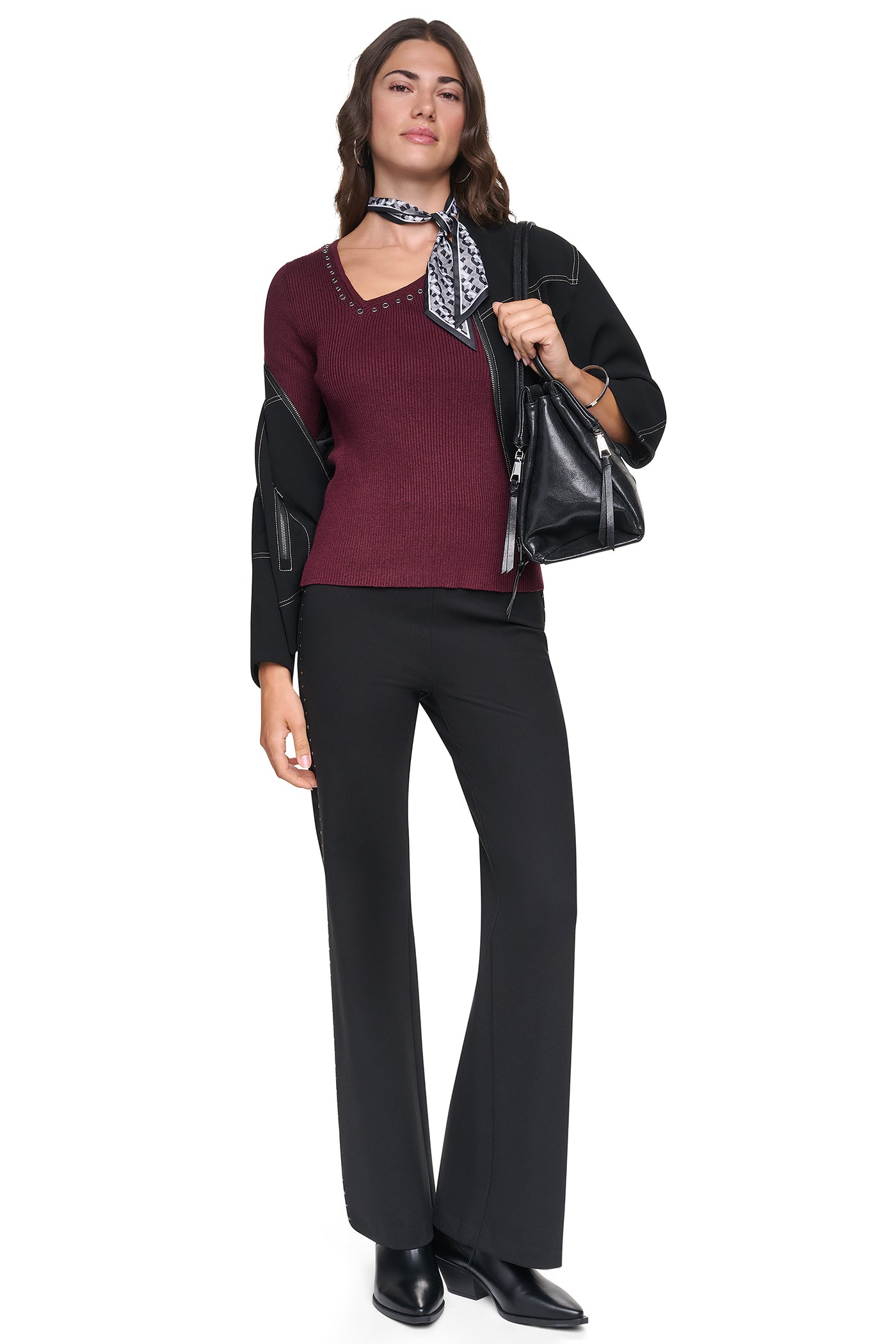ASYMMETRIC NECK STUDDED SWEATER VIEW 8