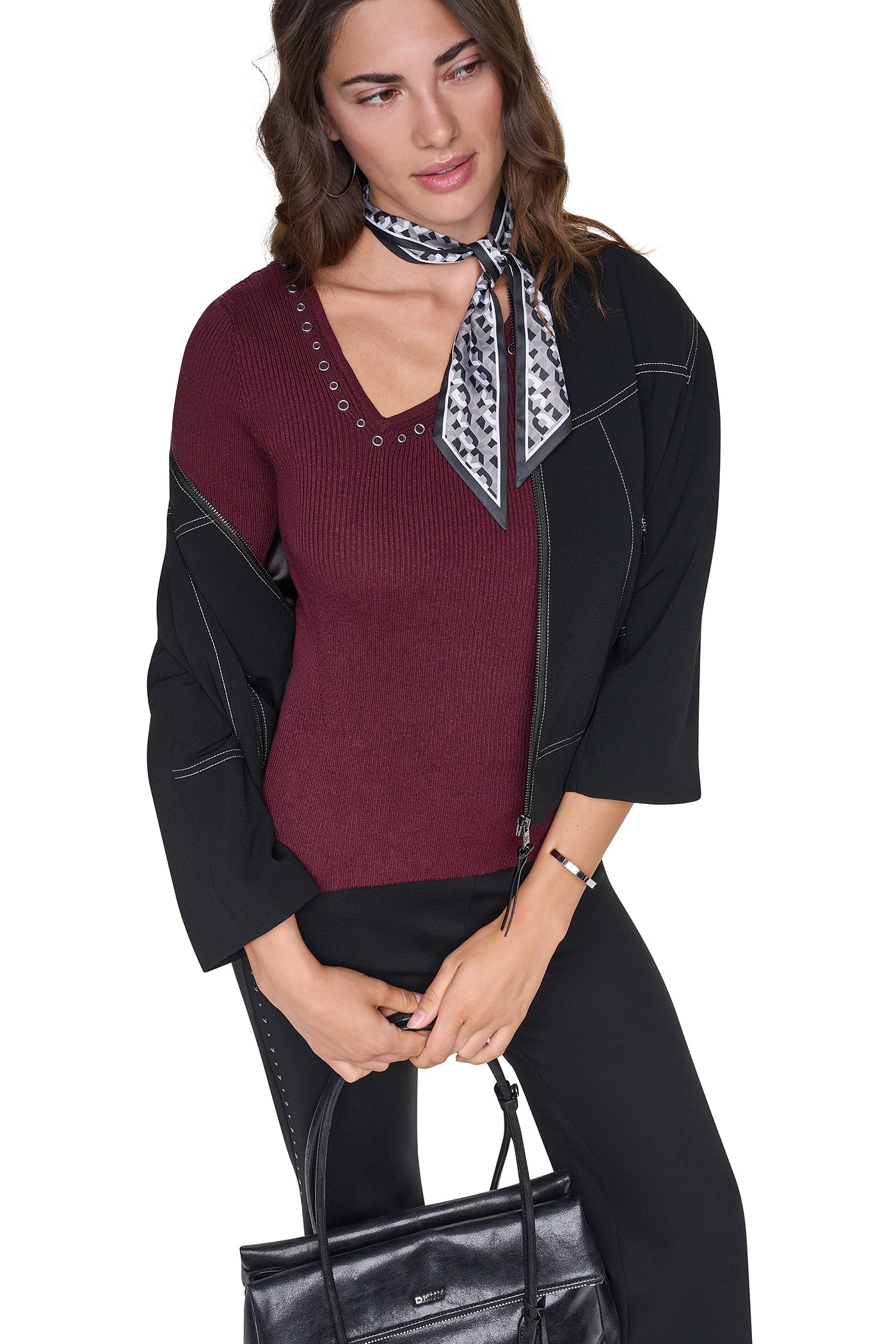 ASYMMETRIC NECK STUDDED SWEATER VIEW 7