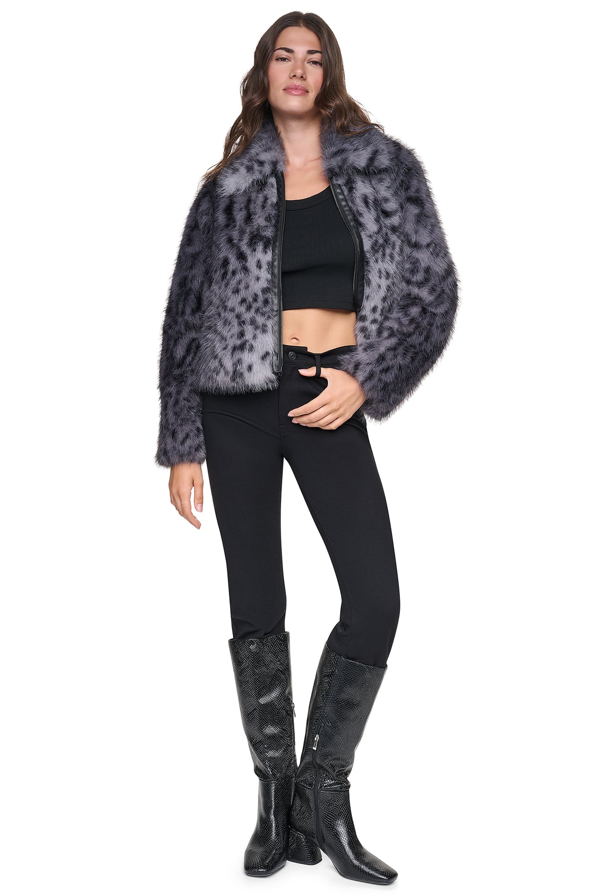 FAUX FUR ANIMAL PRINT JACKET VIEW 2