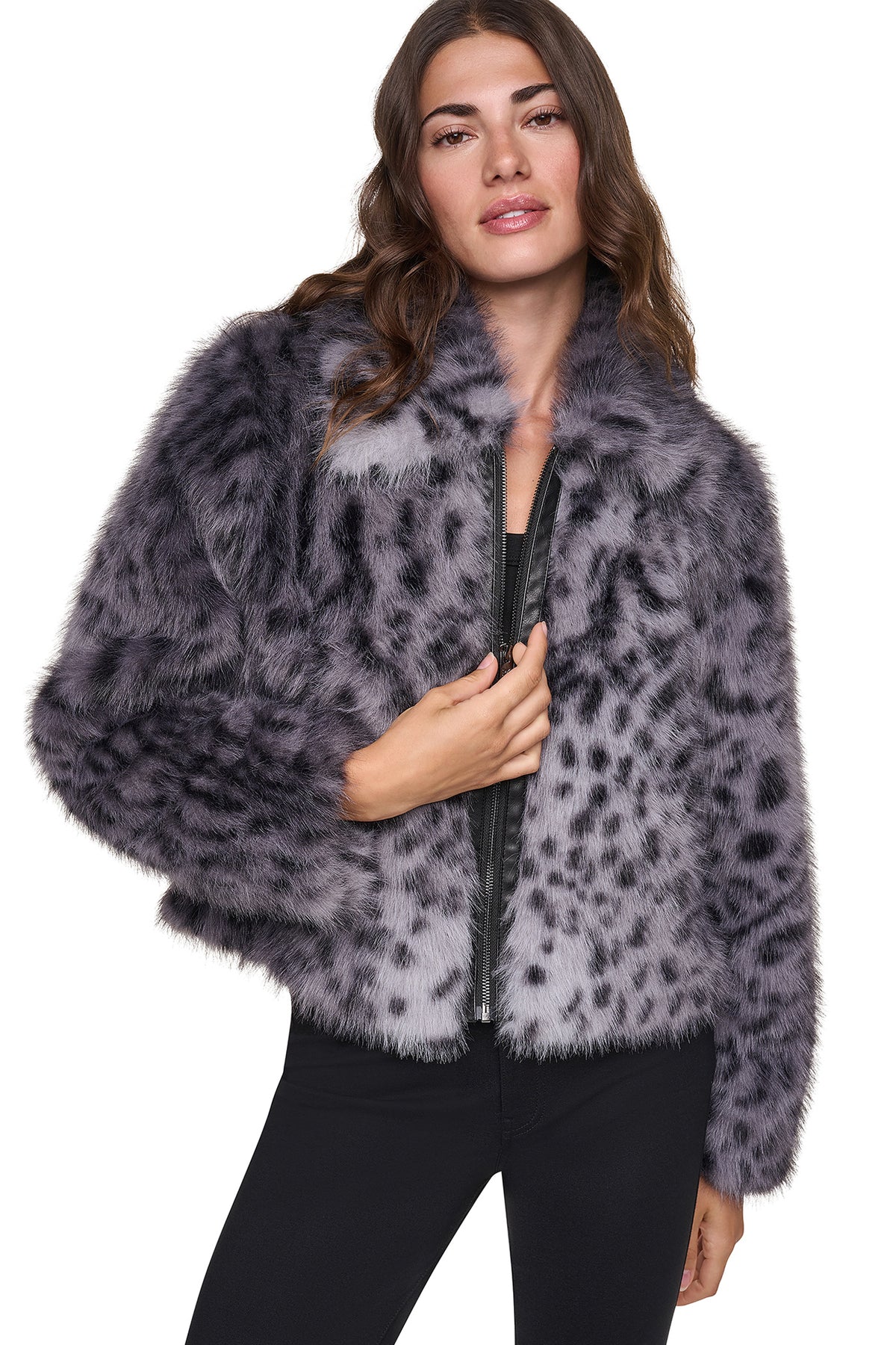 FAUX FUR ANIMAL PRINT JACKET VIEW 1