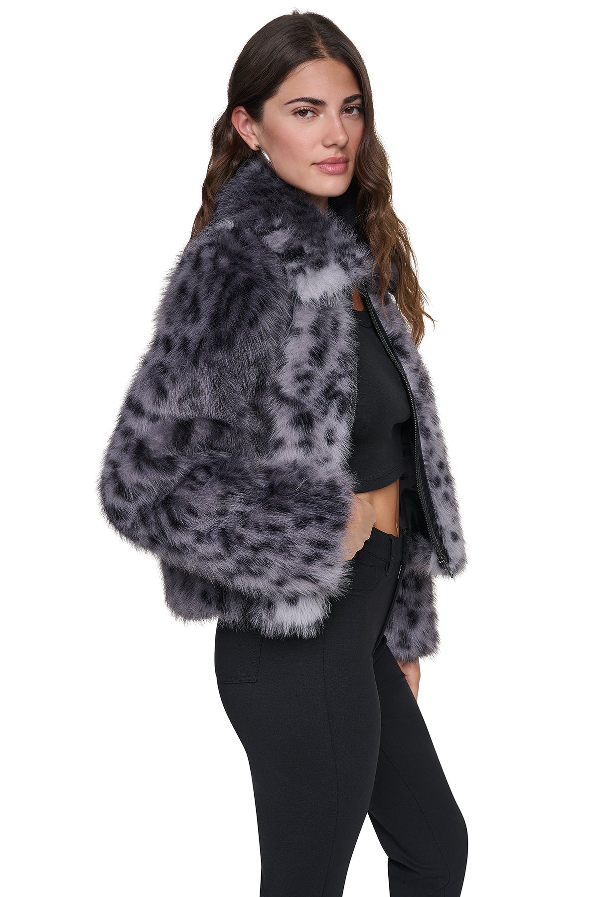 FAUX FUR ANIMAL PRINT JACKET VIEW 2