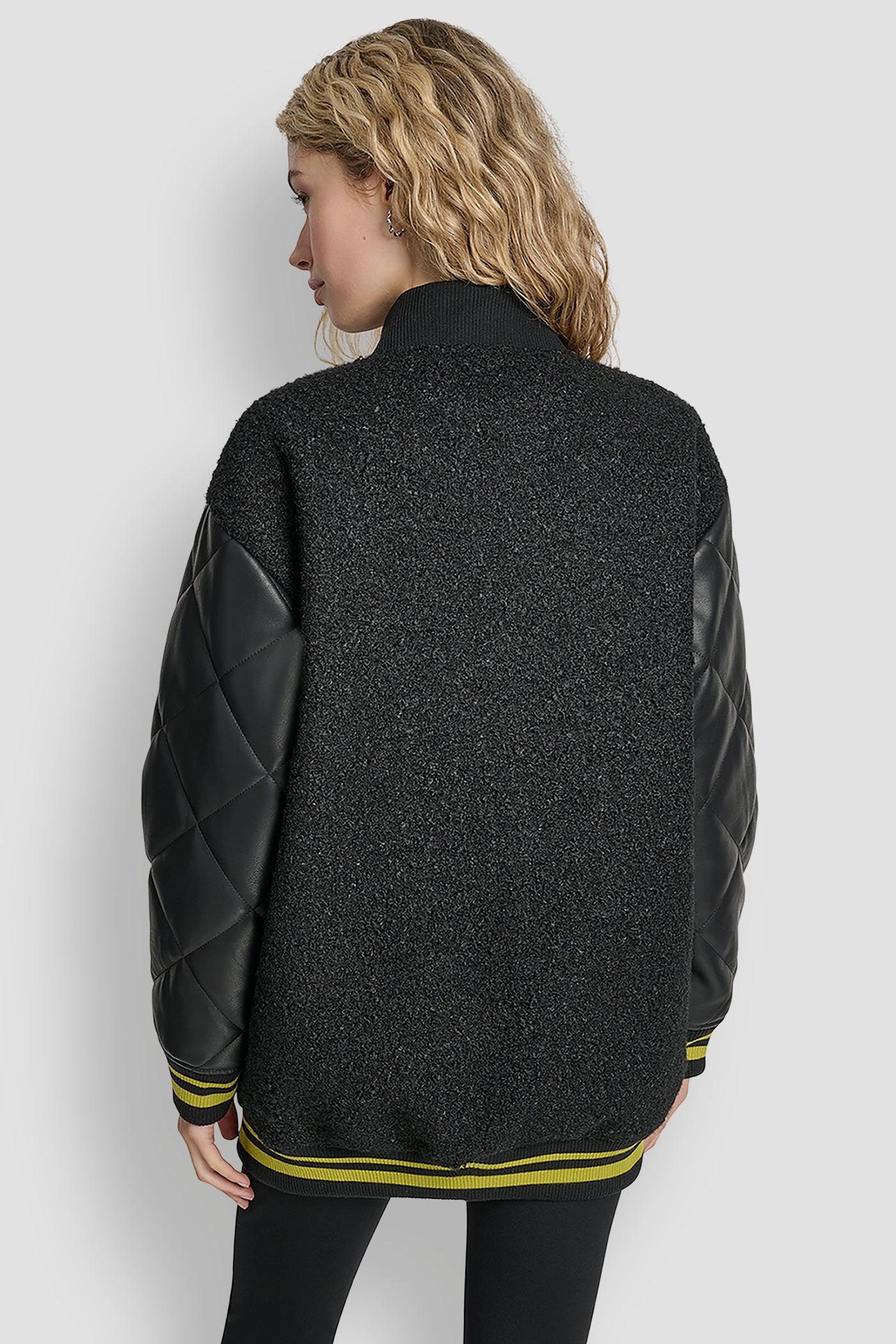 Black LONG SLEEVE TIGHT BOUCLE LOGO BUTTON FRONT JACKET, BACK VIEW | Jackets & Trench Coats