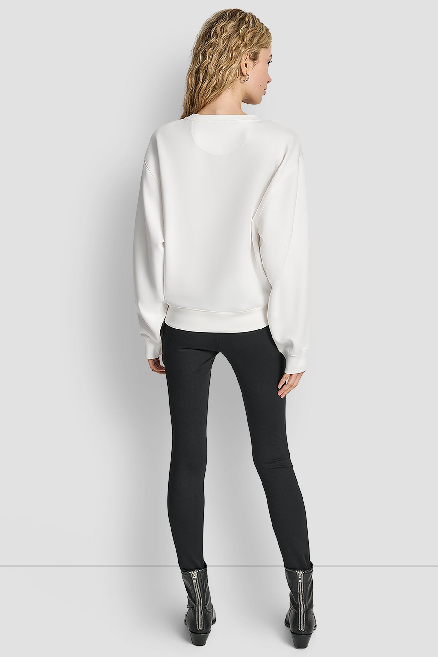 Yellow POLISHED STRETCH LONG SLEEVE TOP, BACK VIEW | DKNY Promo