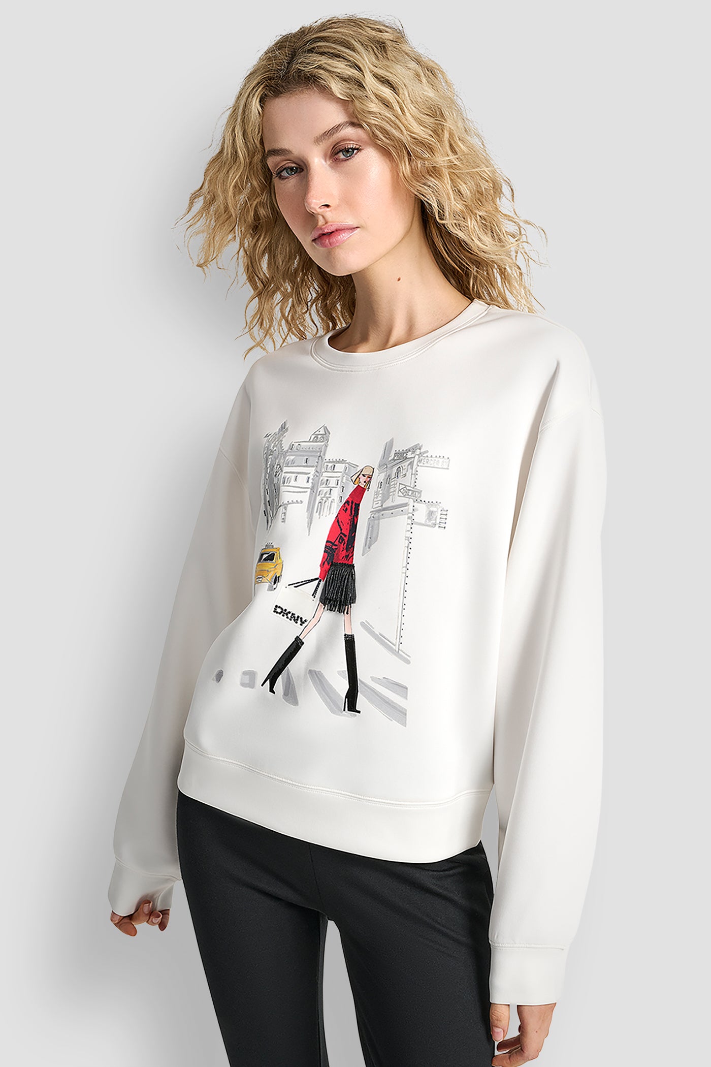 Yellow POLISHED STRETCH LONG SLEEVE TOP, FRONT VIEW | DKNY Promo