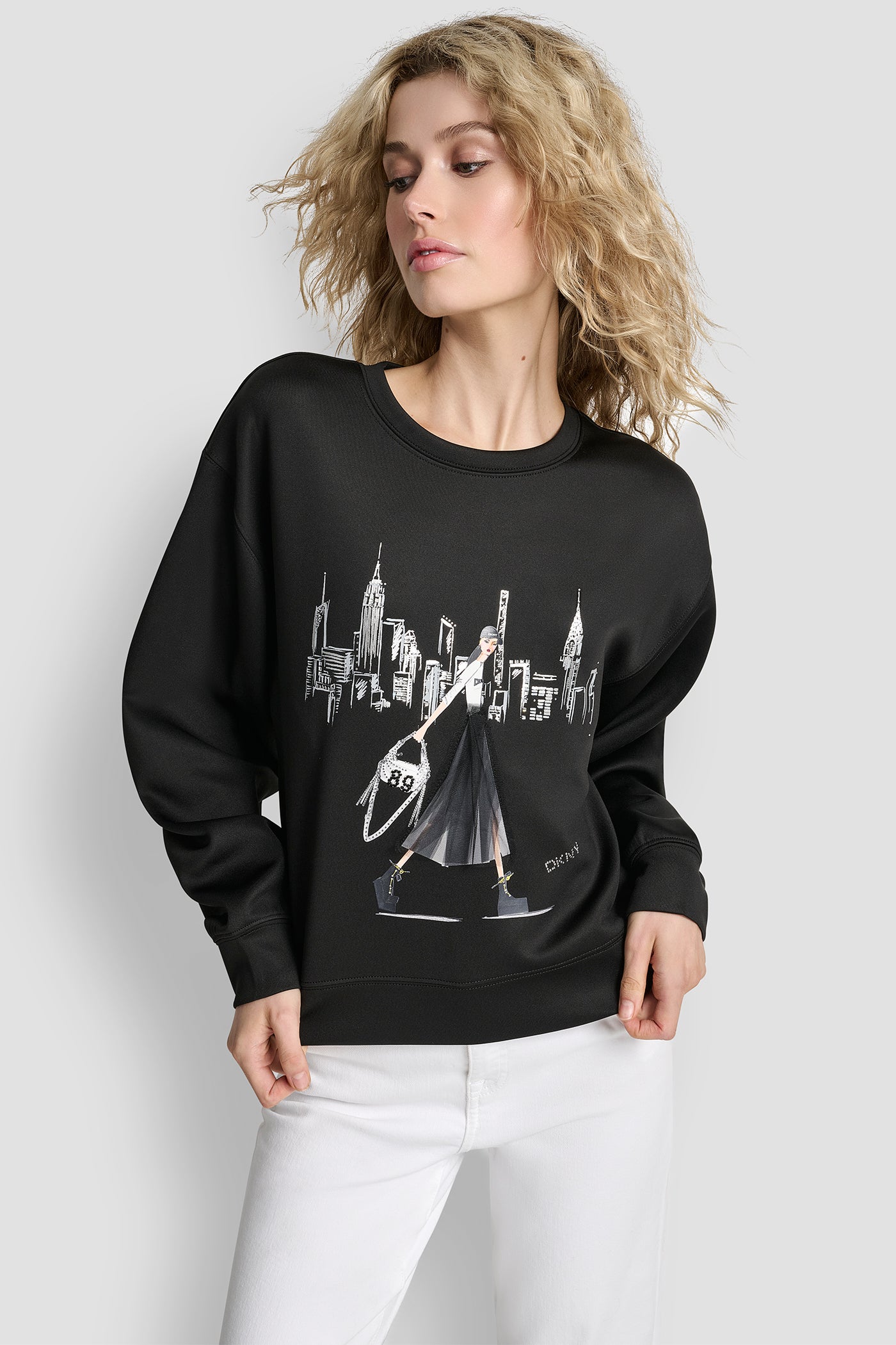 Black LONG SLEEVE NEW YORK GIRLS TRIP SWEATSHIRT, FRONT VIEW | Sweatshirts & Joggers