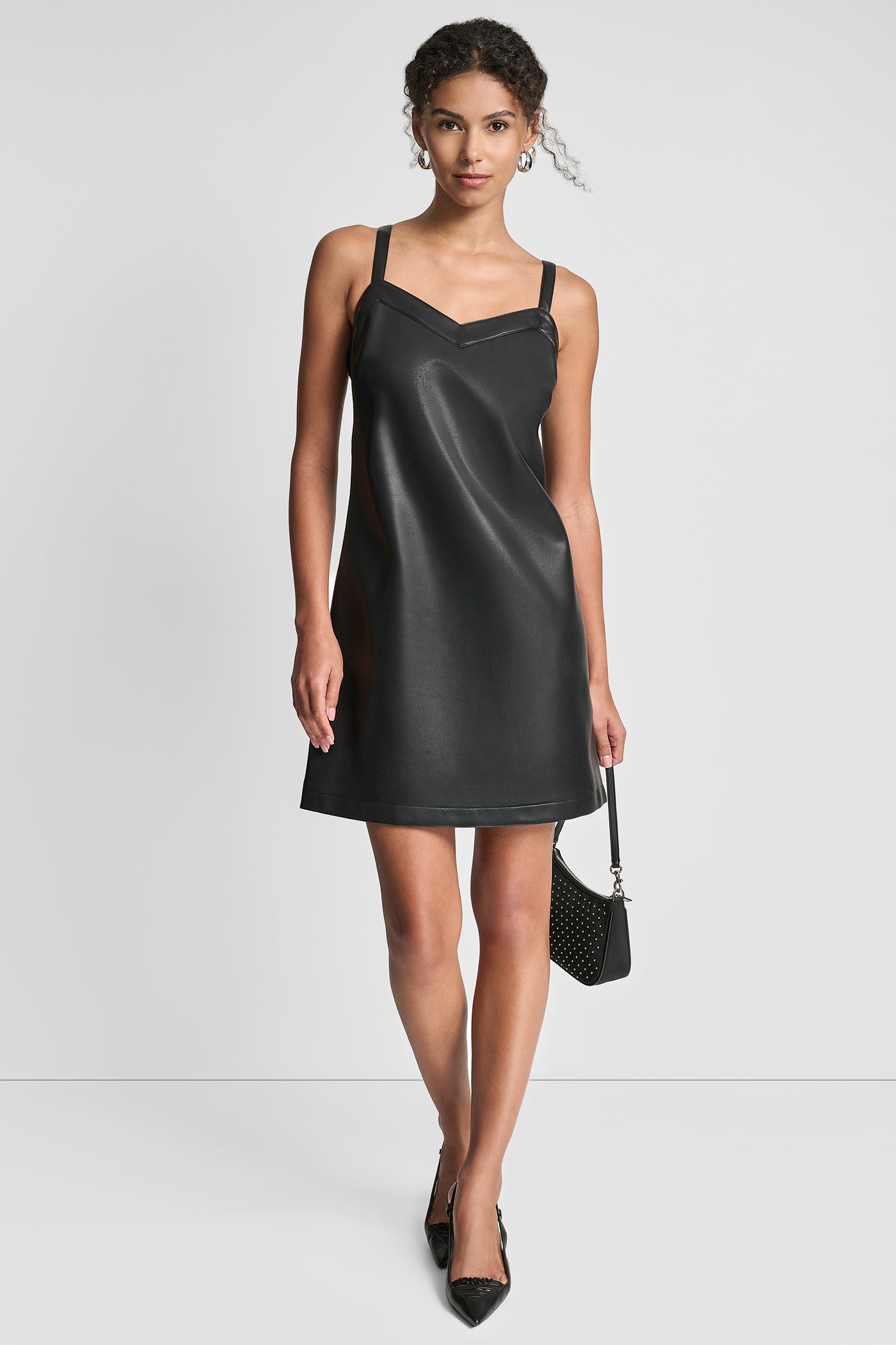 Black SLEEVELESS A-LINE MINI DRESS, VIEW 1 | Dresses & Jumpsuits
