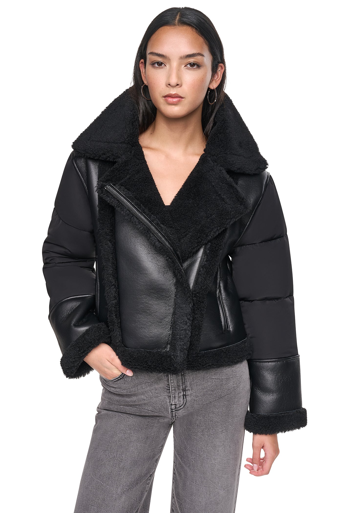 PUFF SLEEVE FAUX SHEARLING JACKET VIEW 2