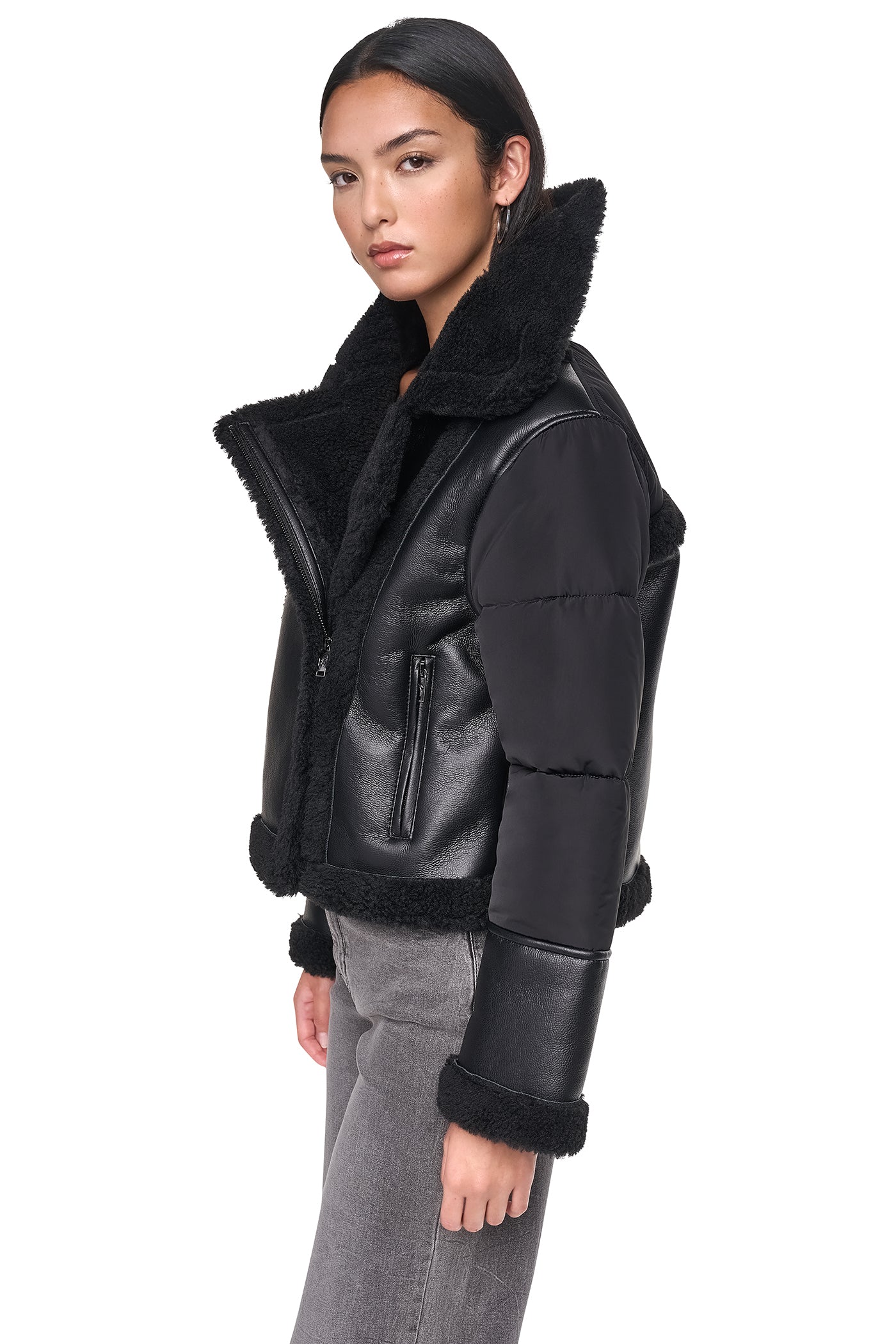 PUFF SLEEVE FAUX SHEARLING JACKET VIEW 2
