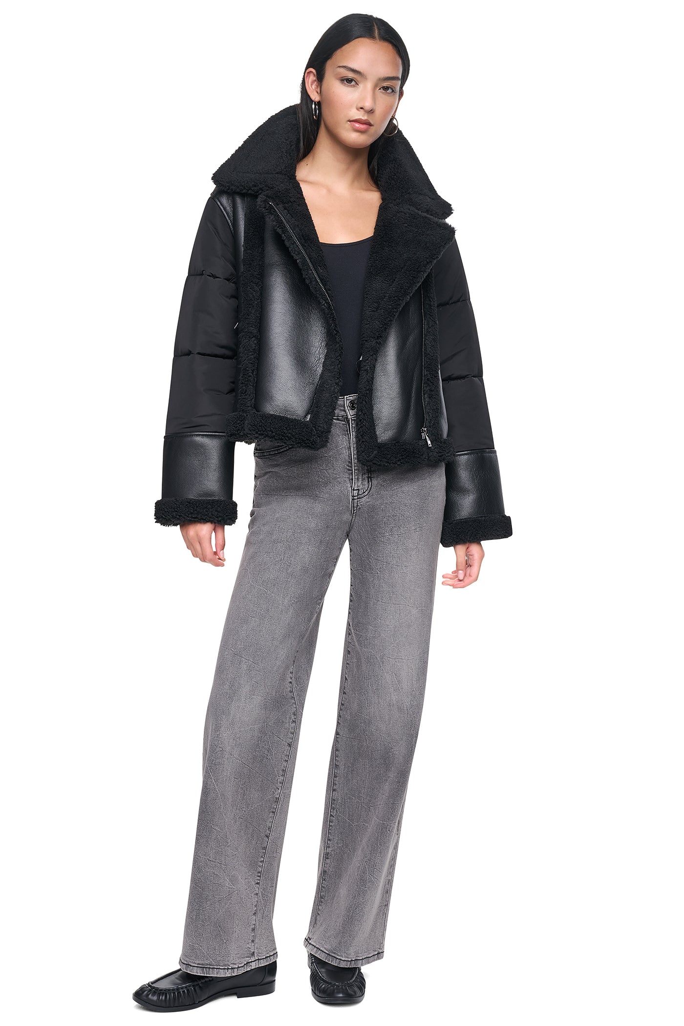 PUFF SLEEVE FAUX SHEARLING JACKET VIEW 2