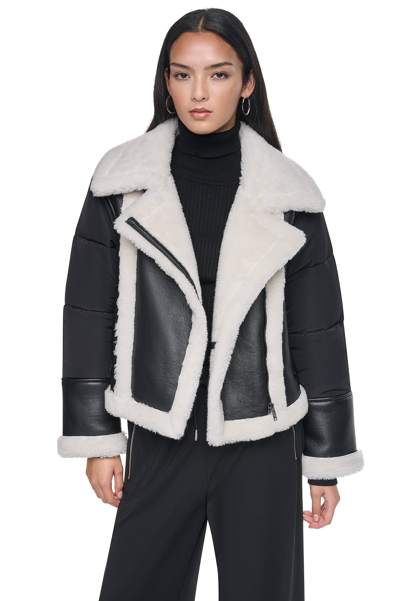 PUFF SLEEVE FAUX SHEARLING JACKET VIEW 2