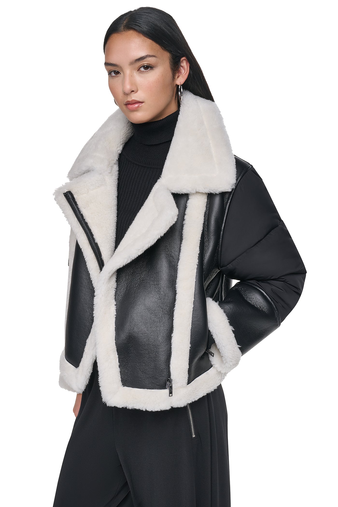 PUFF SLEEVE FAUX SHEARLING JACKET VIEW 2