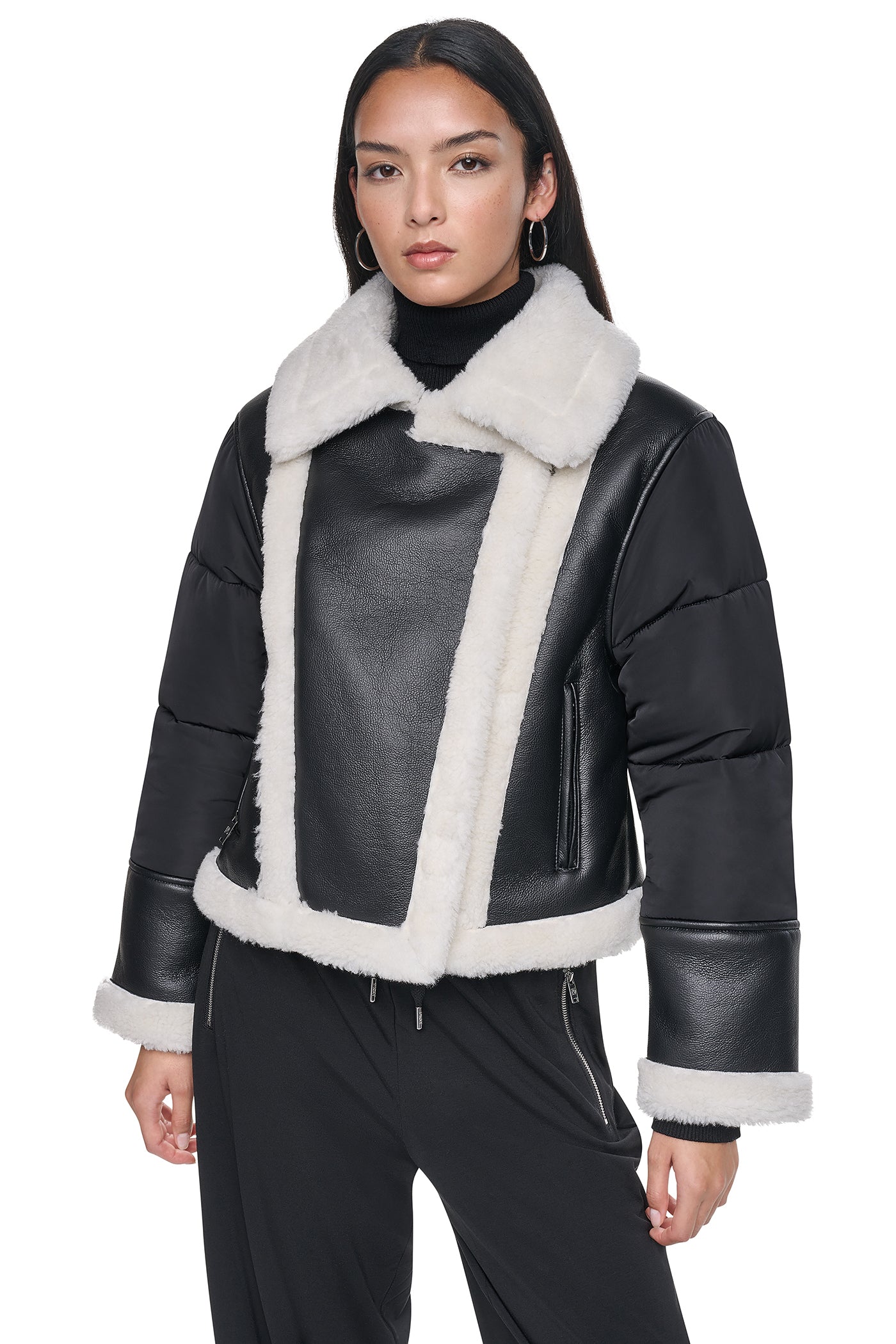 PUFF SLEEVE FAUX SHEARLING JACKET VIEW 2