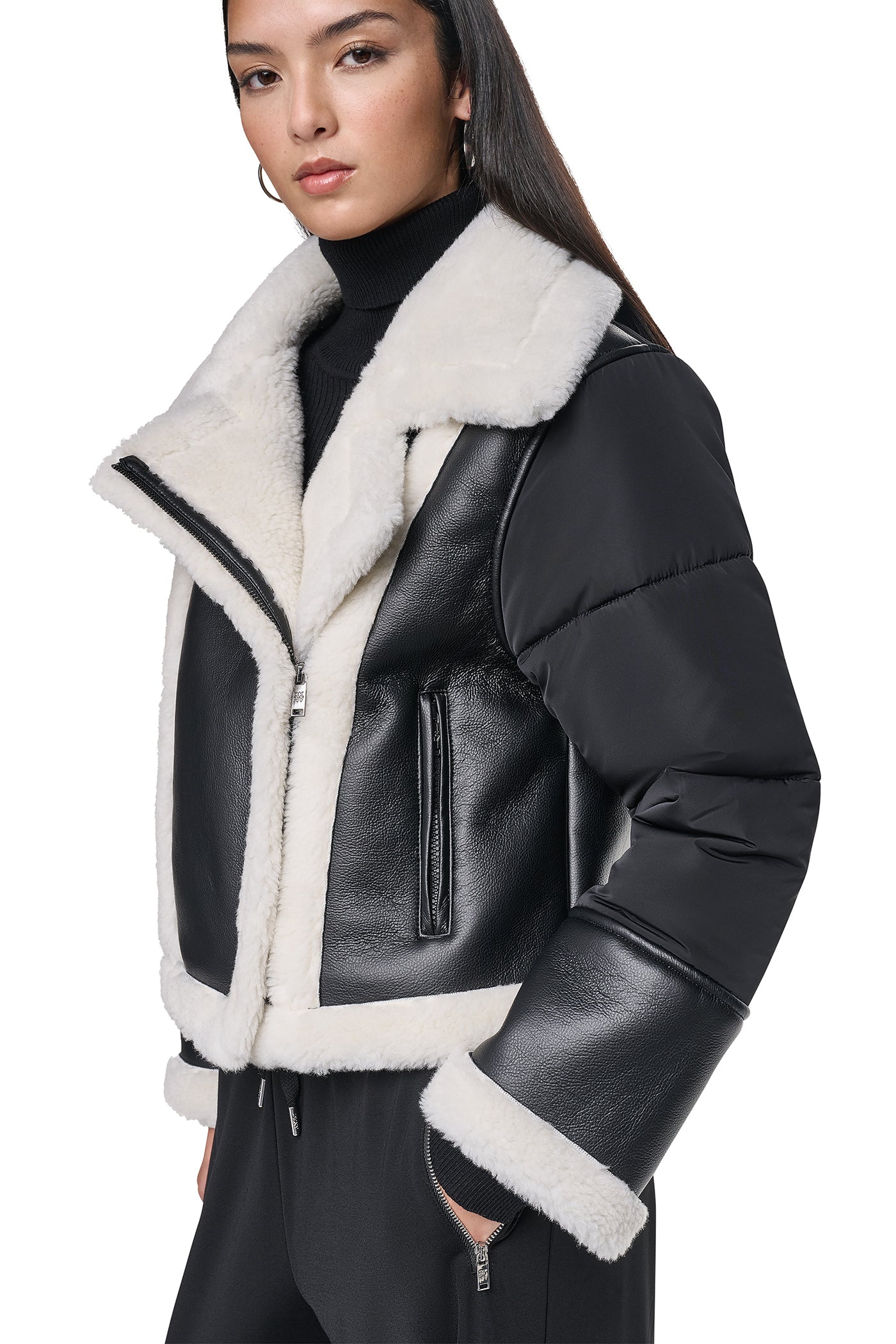 PUFF SLEEVE FAUX SHEARLING JACKET VIEW 2