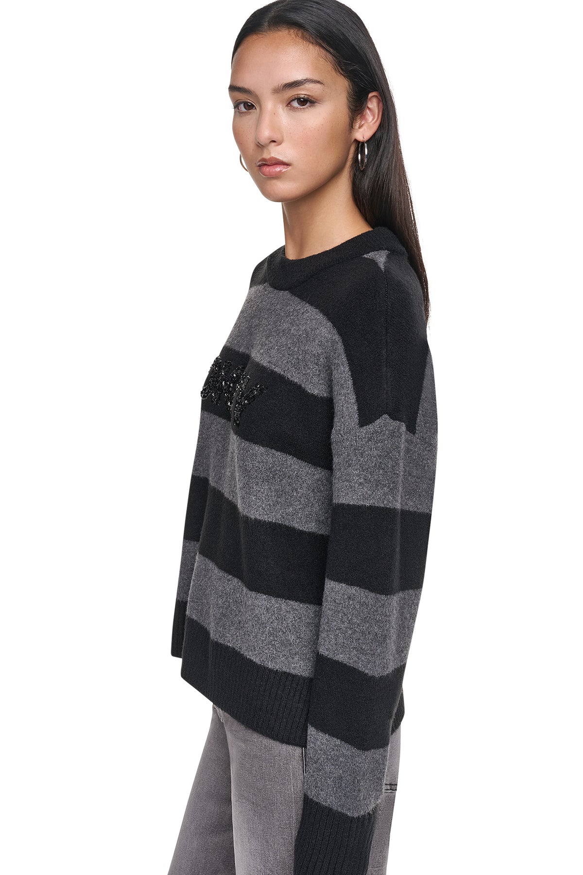 SEQUIN LOGO STRIPE SWEATER VIEW 2
