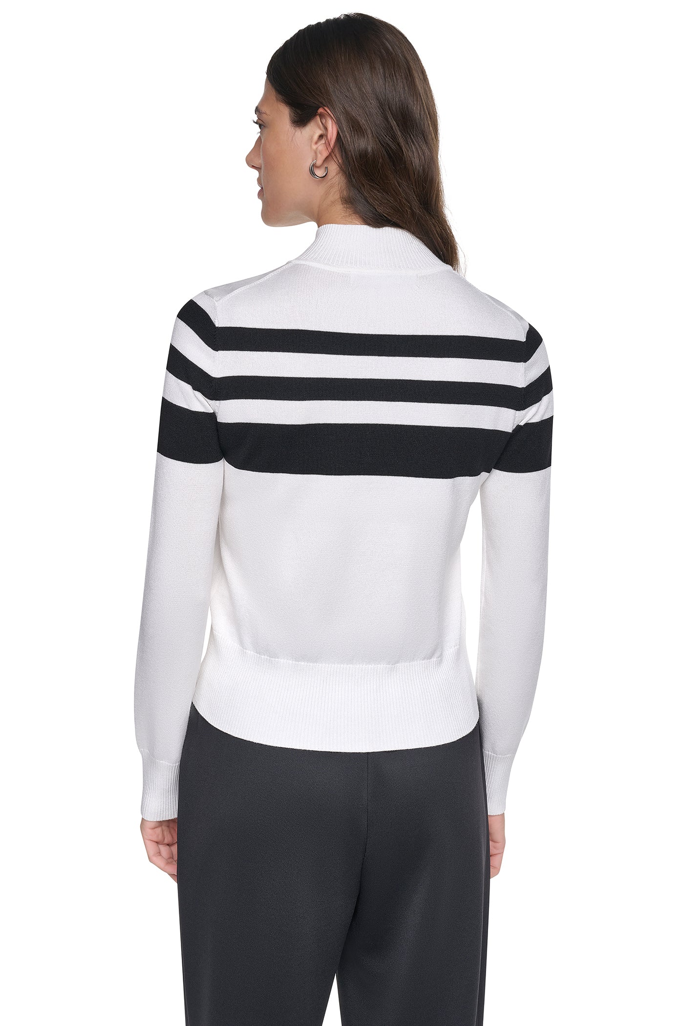 STRIPED MOCK NECK ZIP SWEATER VIEW 2