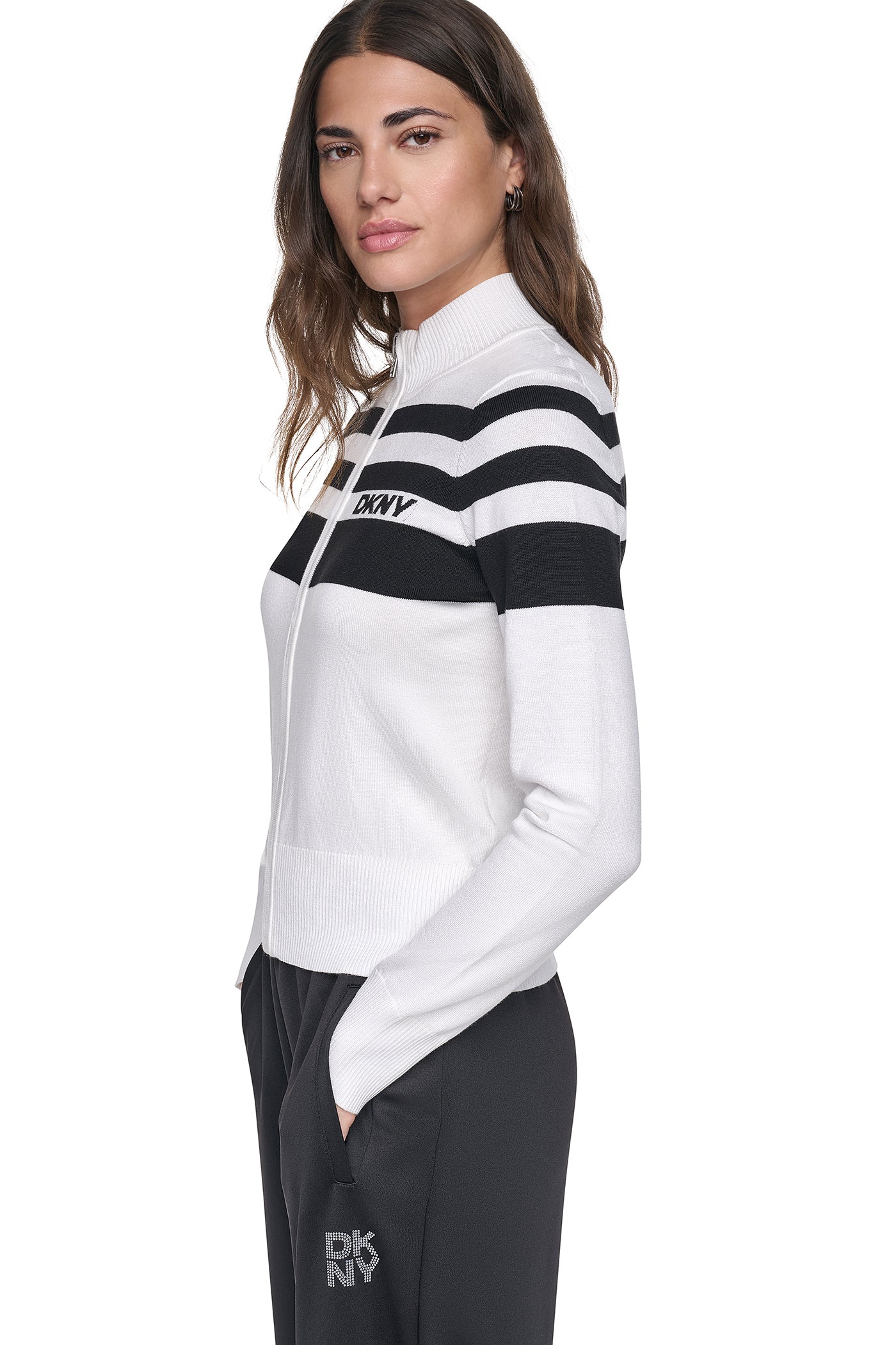 STRIPED MOCK NECK ZIP SWEATER VIEW 2