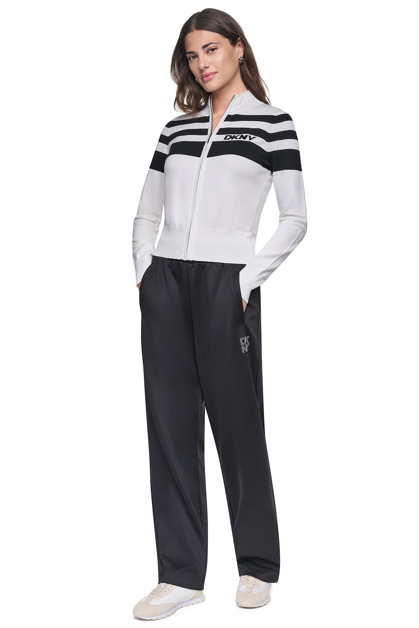 STRIPED MOCK NECK ZIP SWEATER VIEW 2
