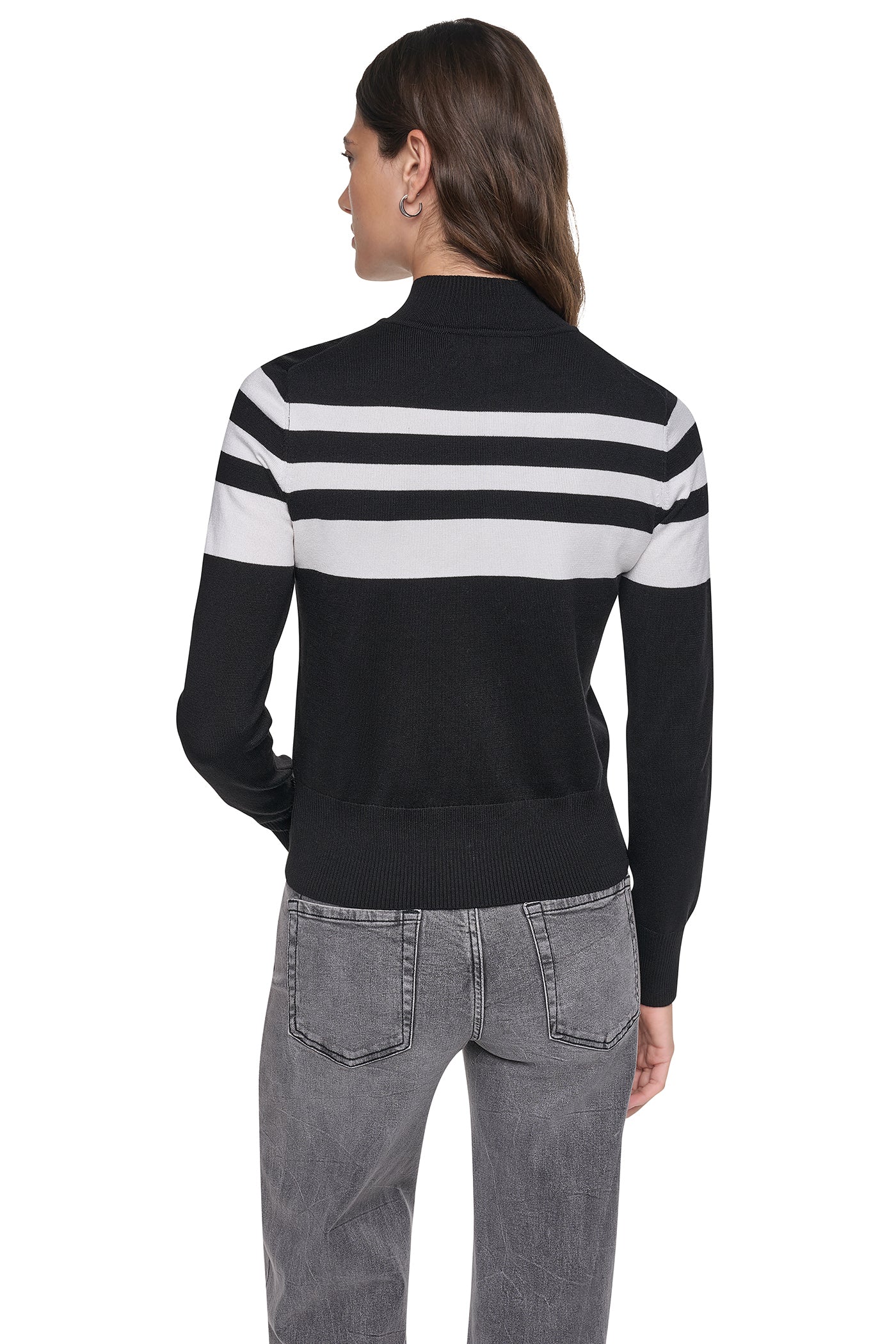 STRIPED MOCK NECK ZIP SWEATER VIEW 2