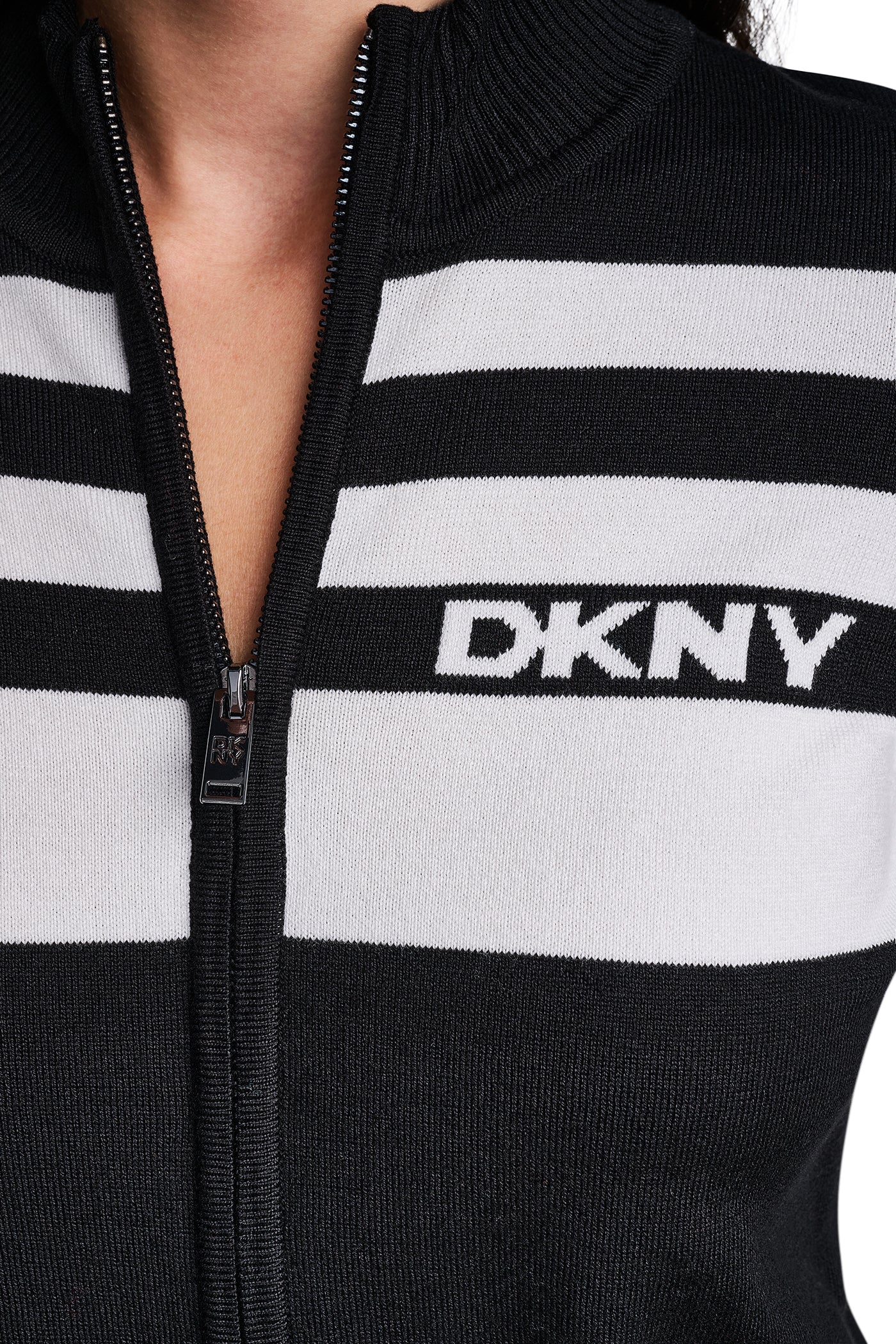 STRIPED MOCK NECK ZIP SWEATER VIEW 2